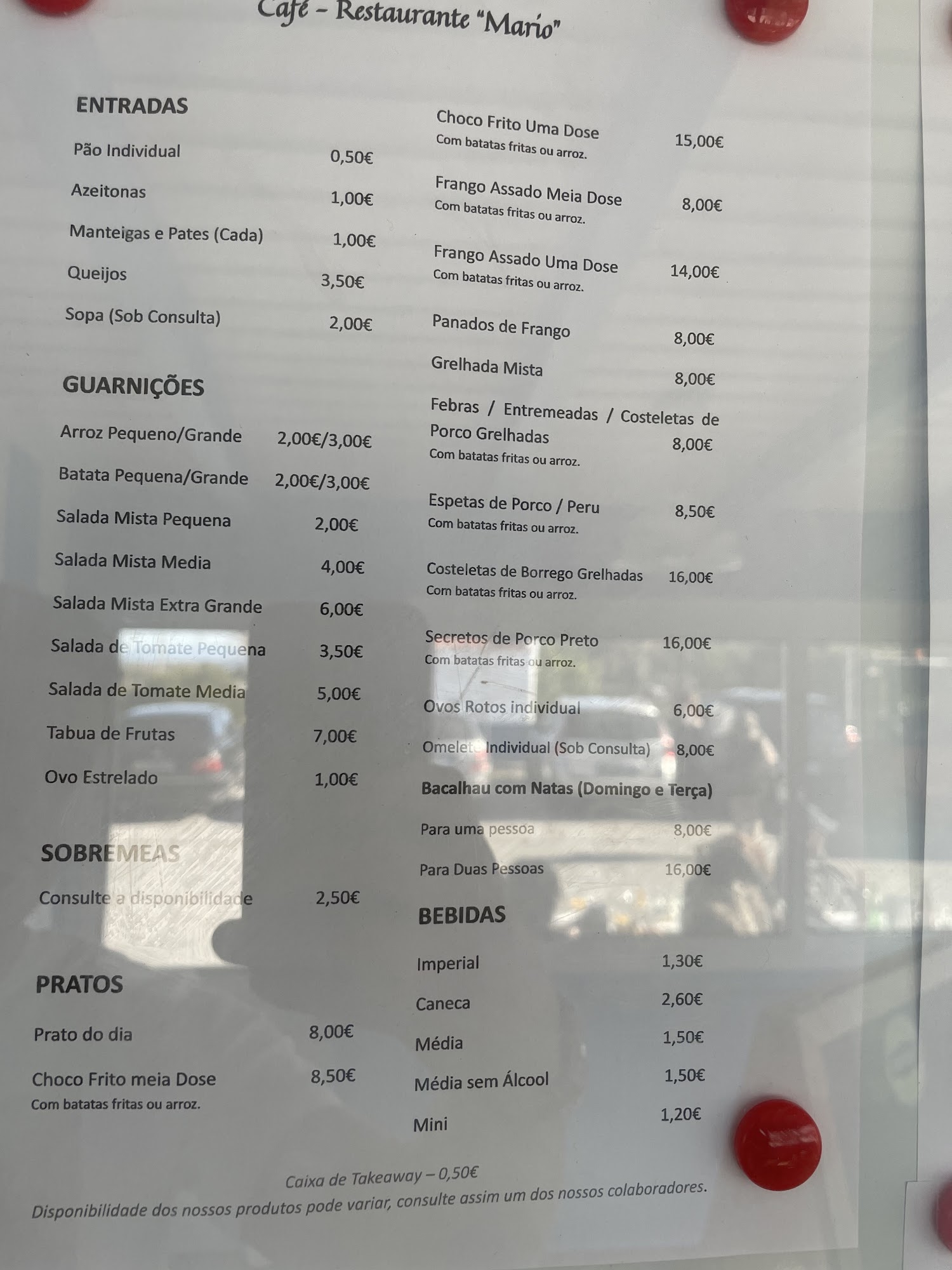 Mário - Café Restaurante Menu