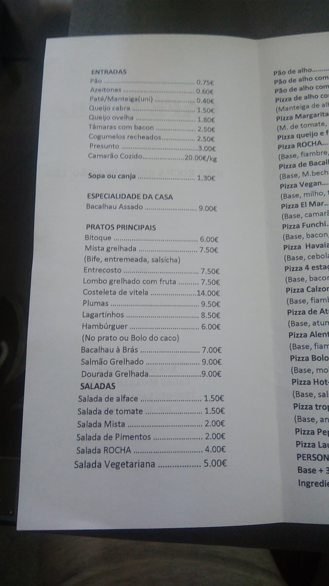 Rocha Menu