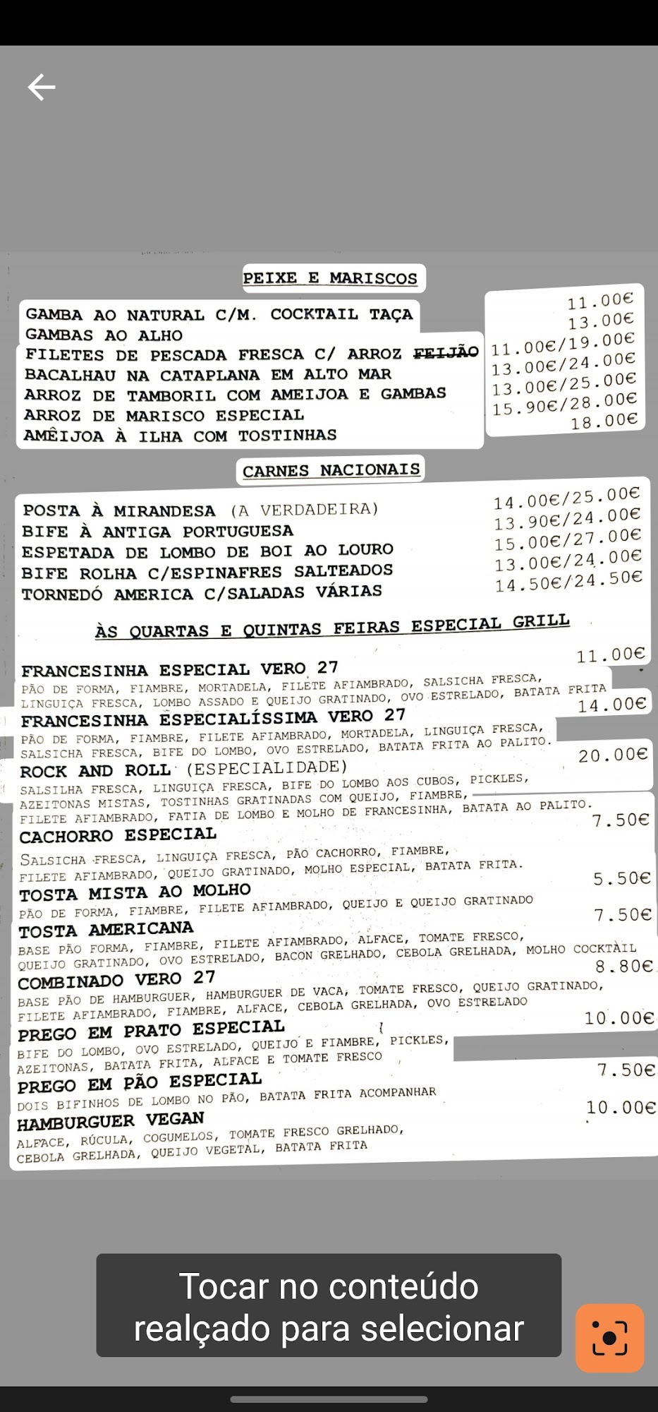 VERO 27 Restaurante Menu