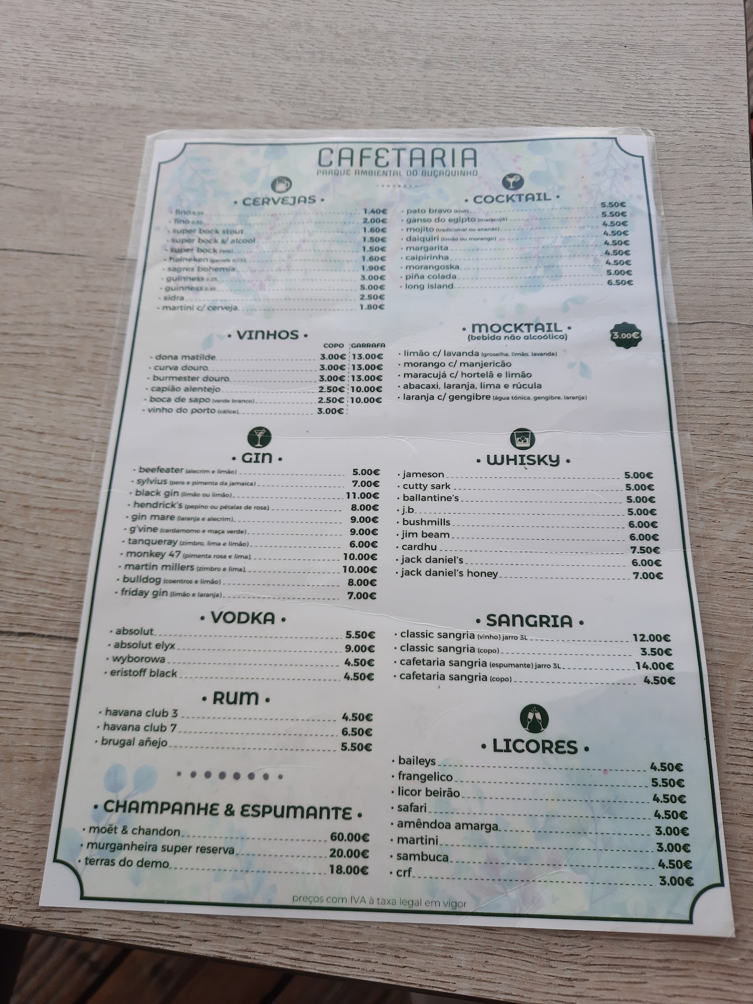Cafetaria do Parque Ambiental Buçaquinho Menu
