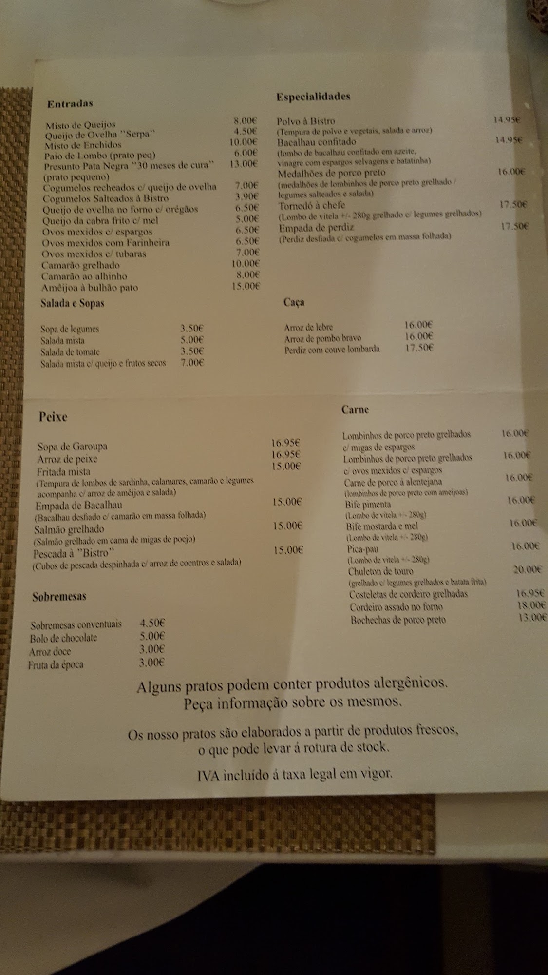 Bistro Barão Menu