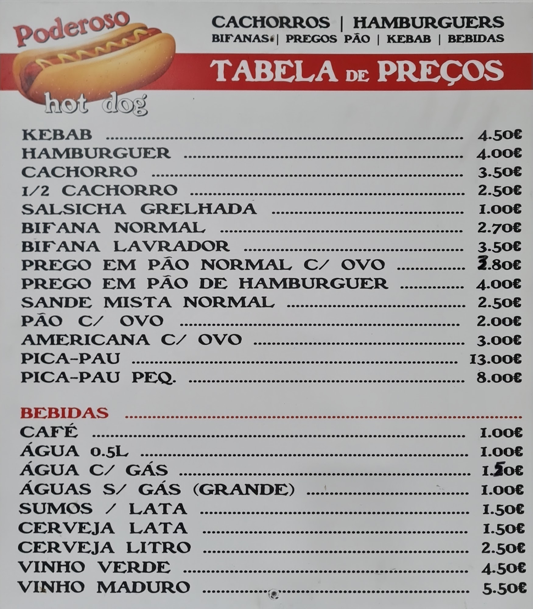 PODEROSO HOT DOG Menu