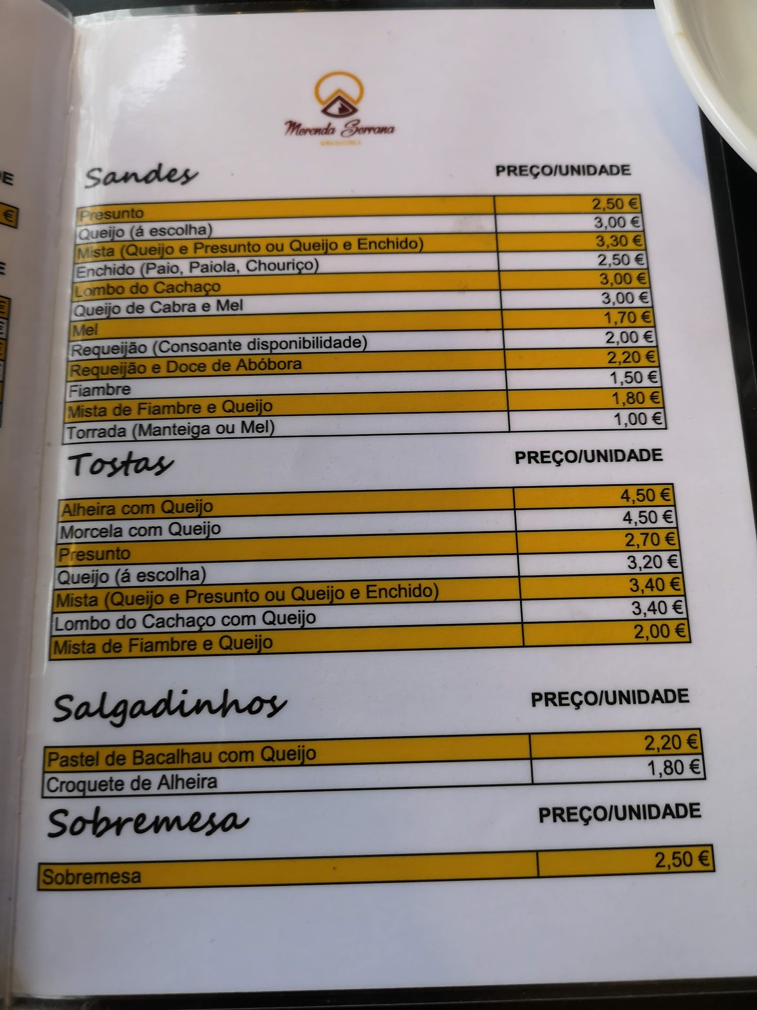 Merenda Serrana Menu