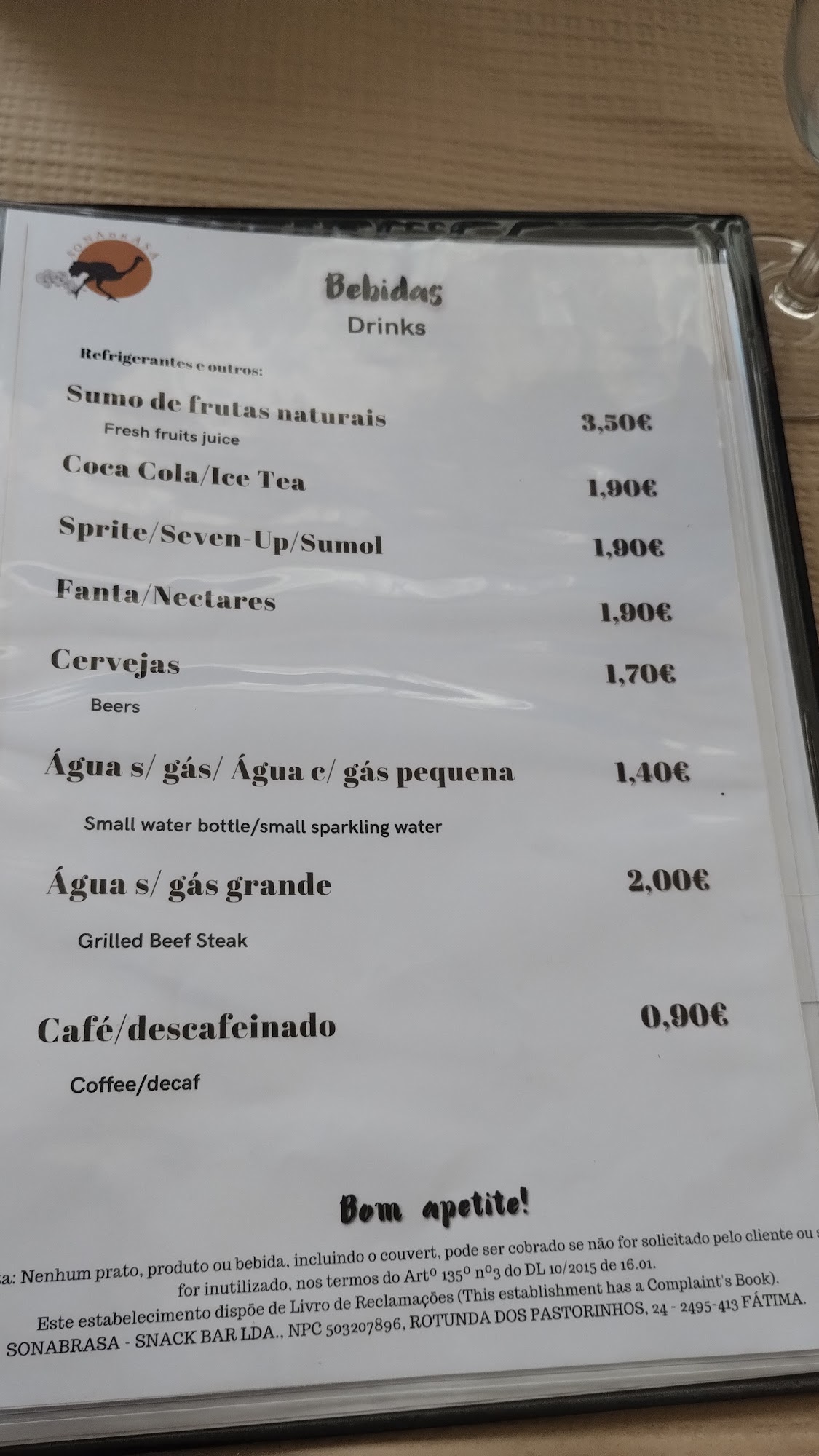 Restaurante 'Sonabrasa' Menu