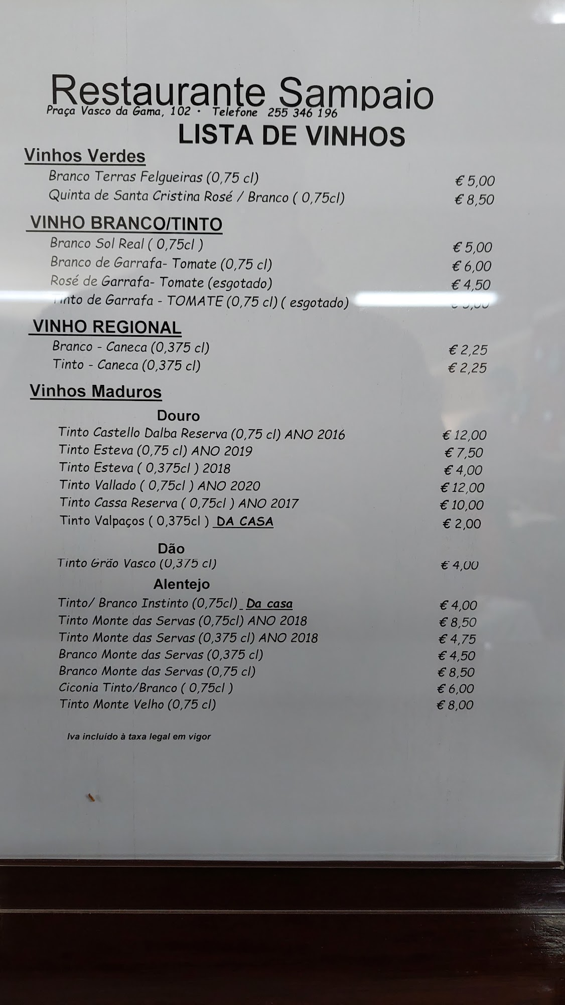 Restaurante Sampaio (Tomate) Menu