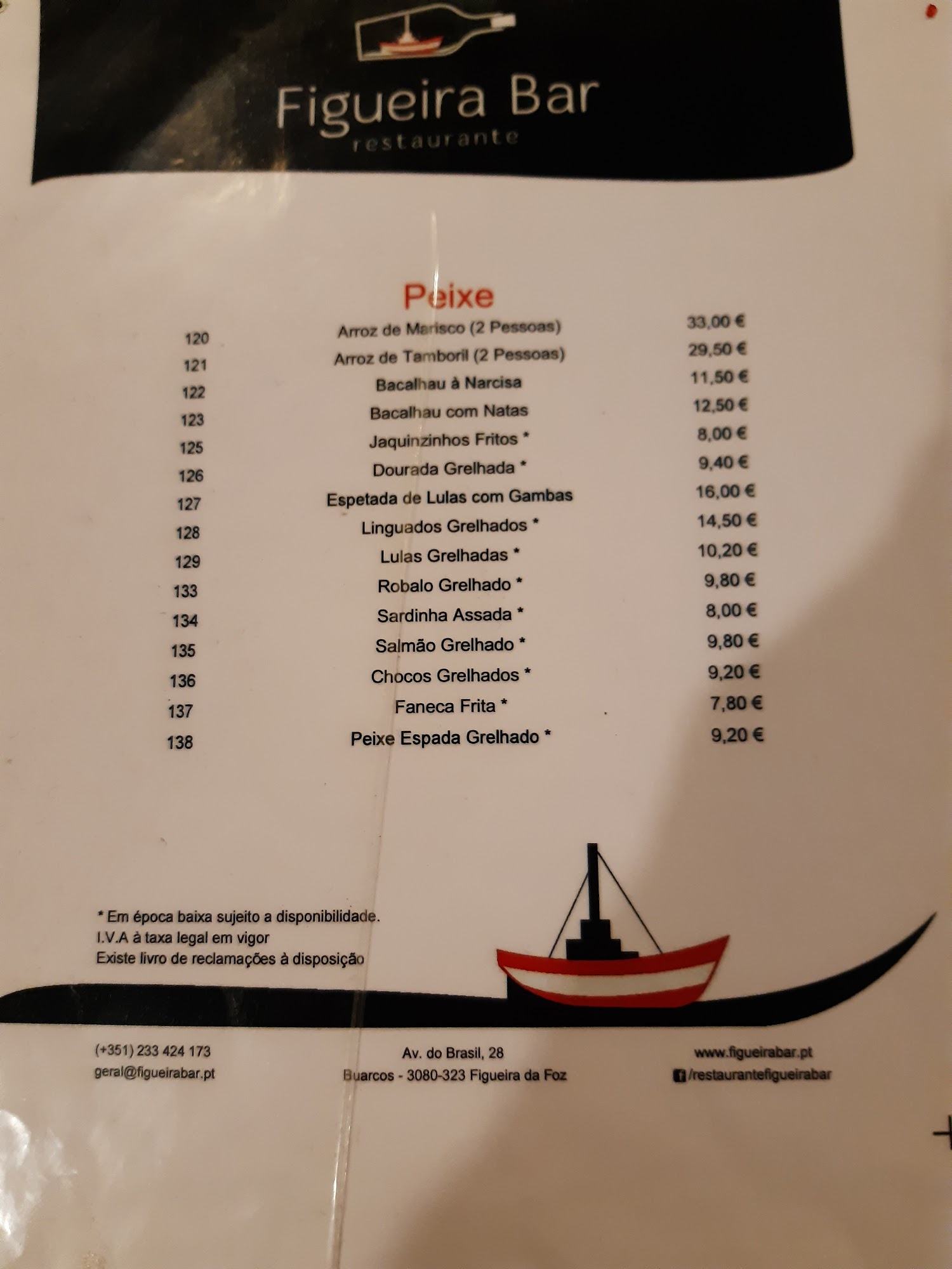 Figueira Bar - Pastelaria, Lda. Menu