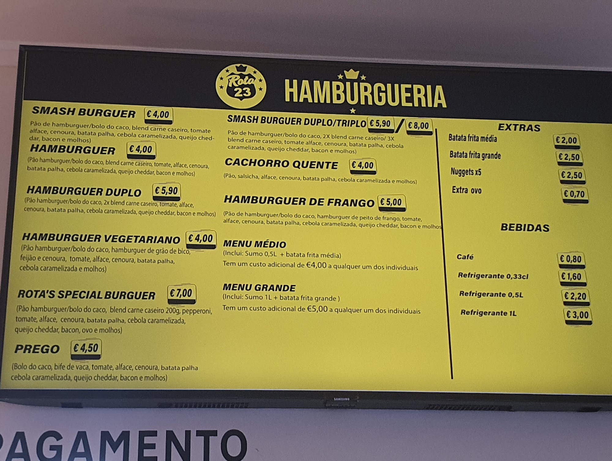 Rota 23 hamburgueria Menu