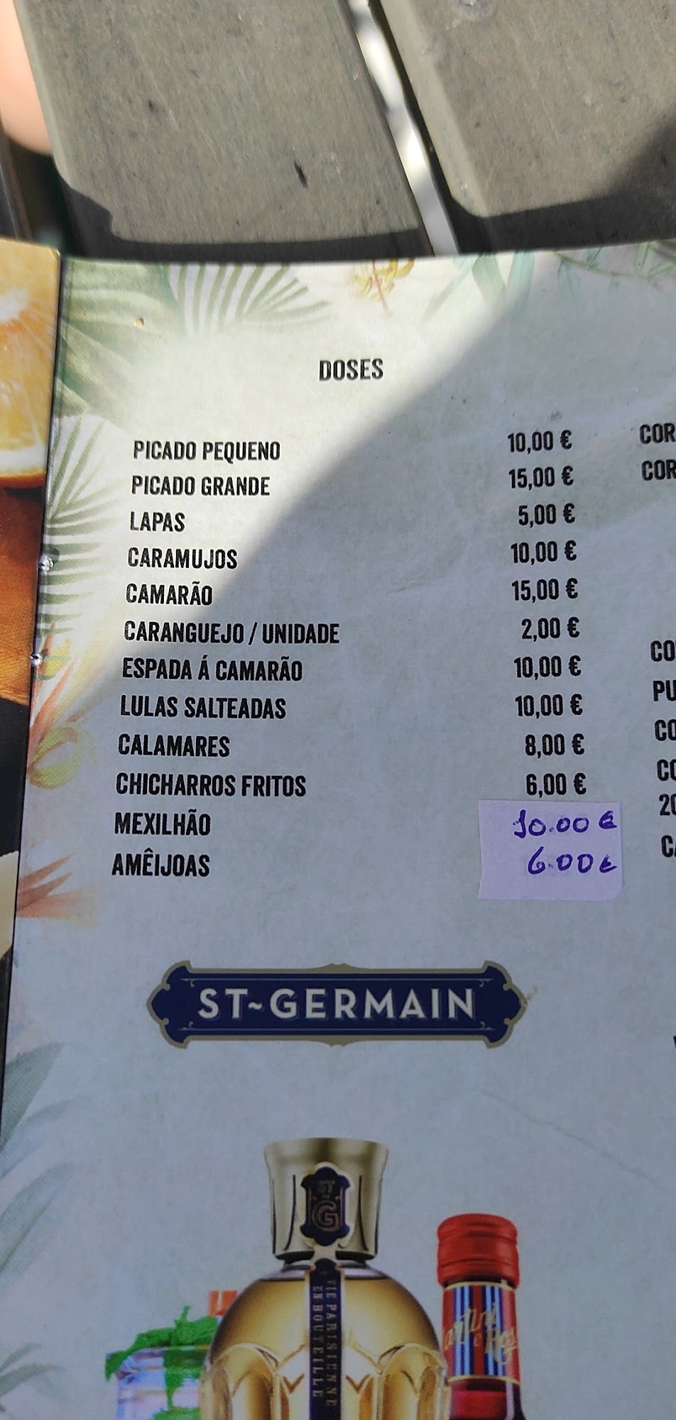 Santiago Beach Bar Menu