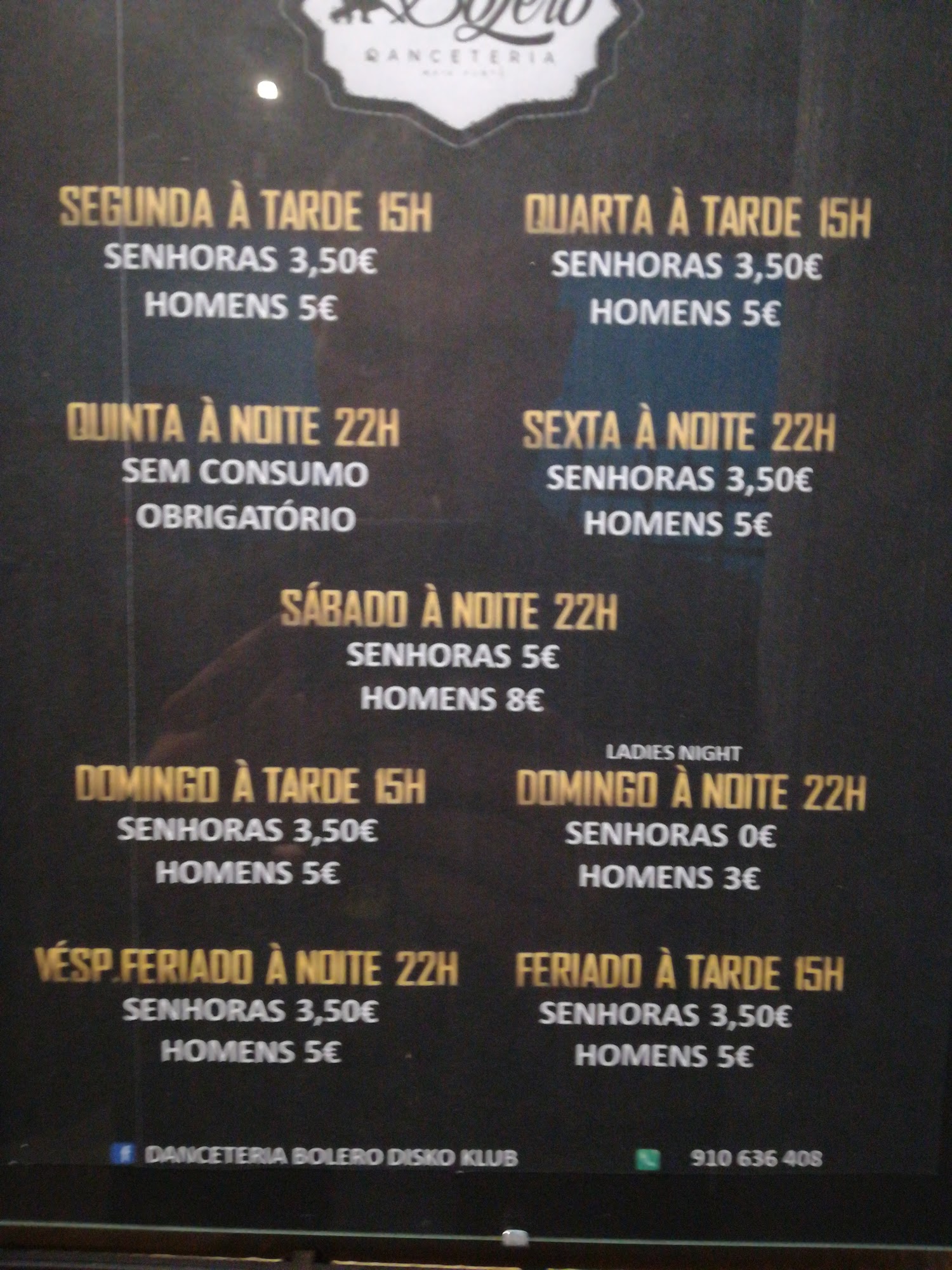 Espaço Bolero - Actividades Hoteleiras, Lda. Menu