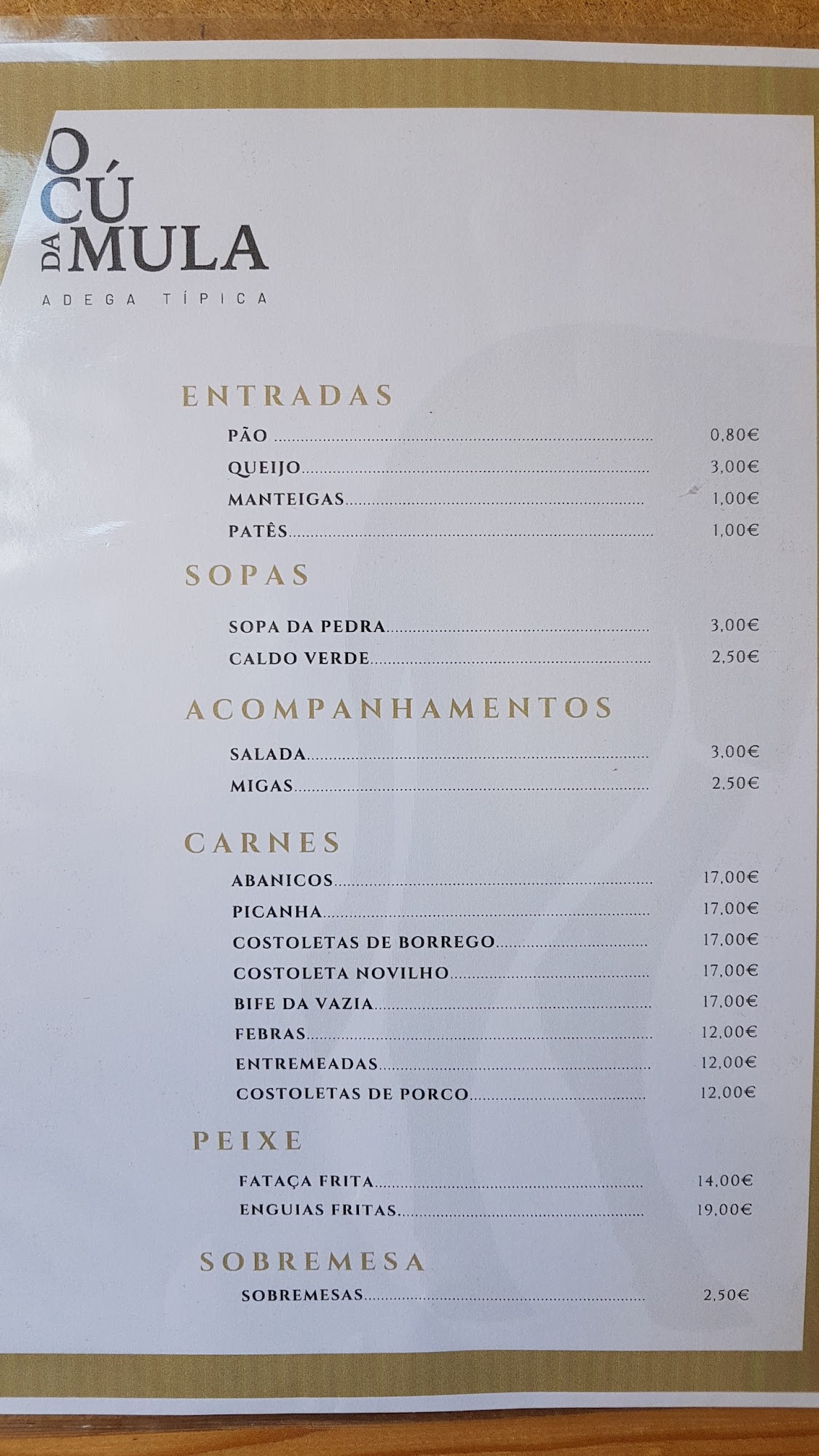 Typical Winery Ass of the Mule Menu