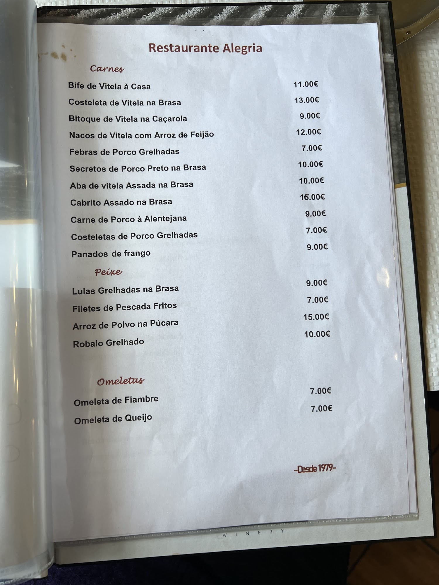 Restaurante Alegria Menu