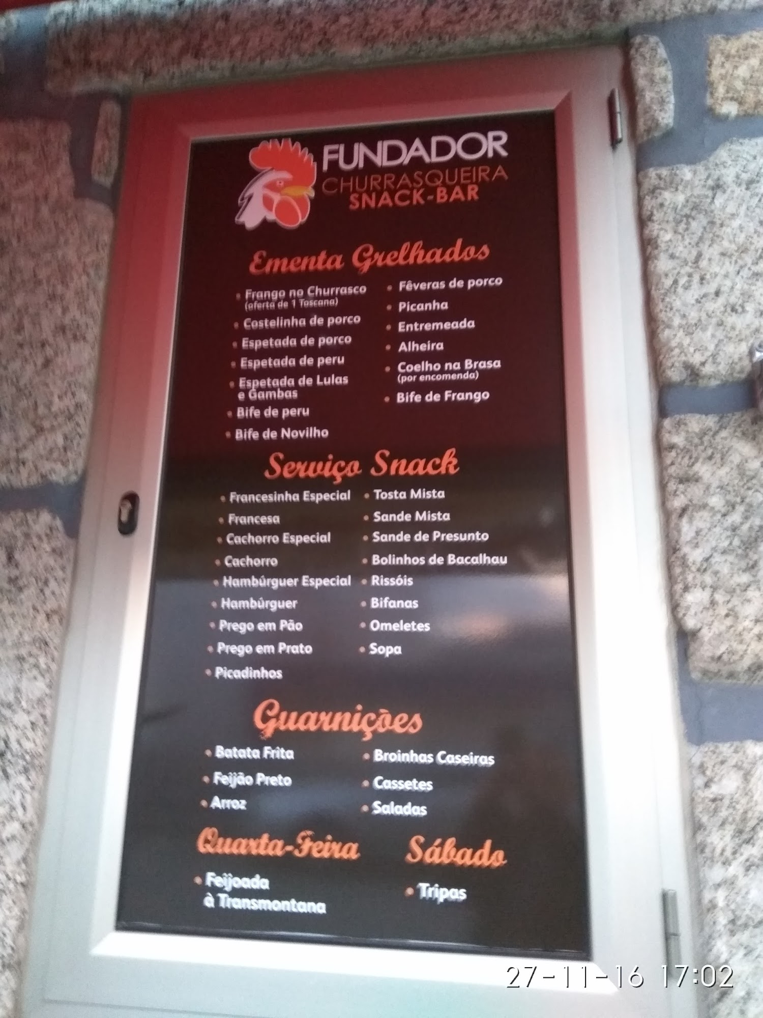 FUNDADOR Churrasqueira Snack-Bar Menu