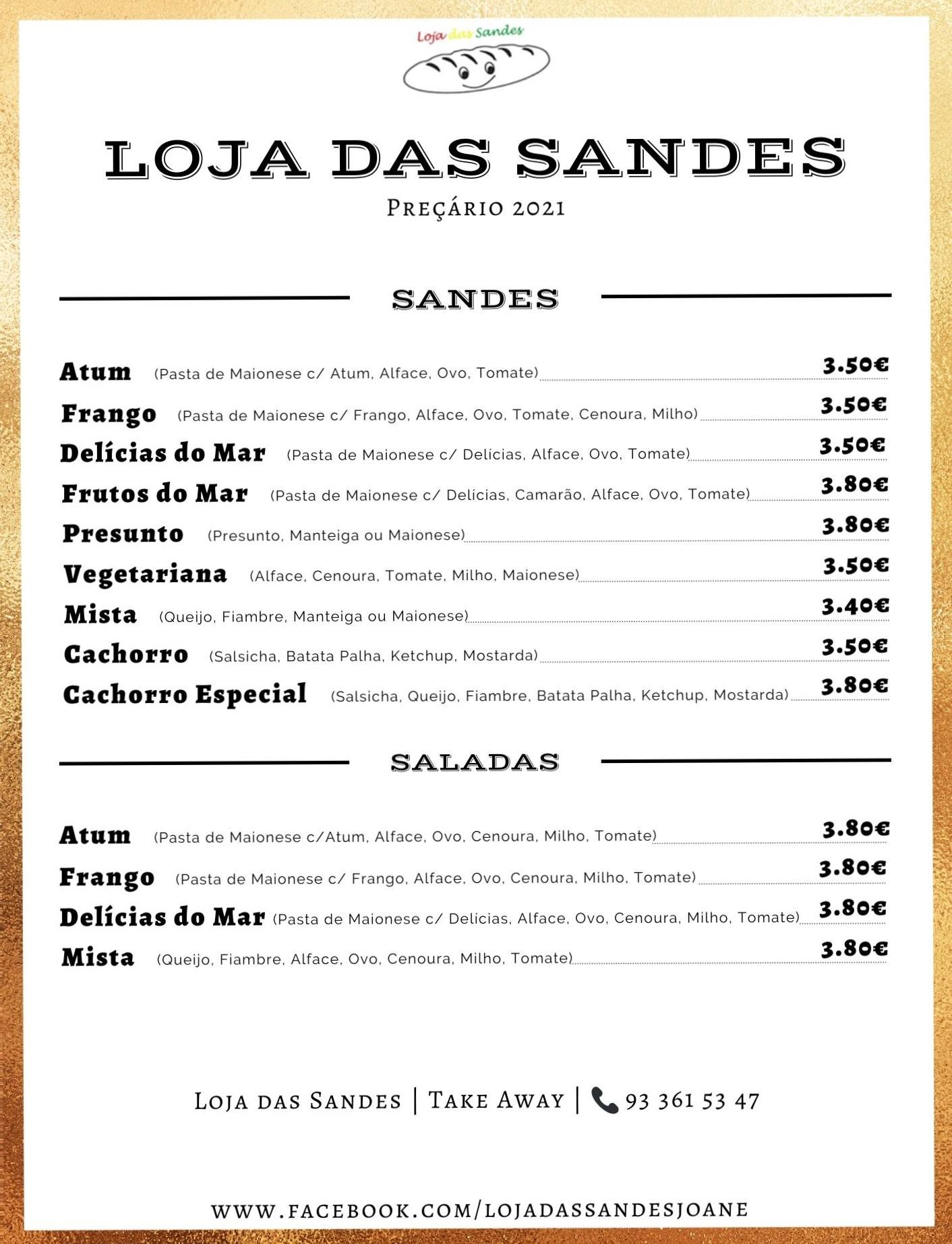 Loja Das Sandes Joane Menu