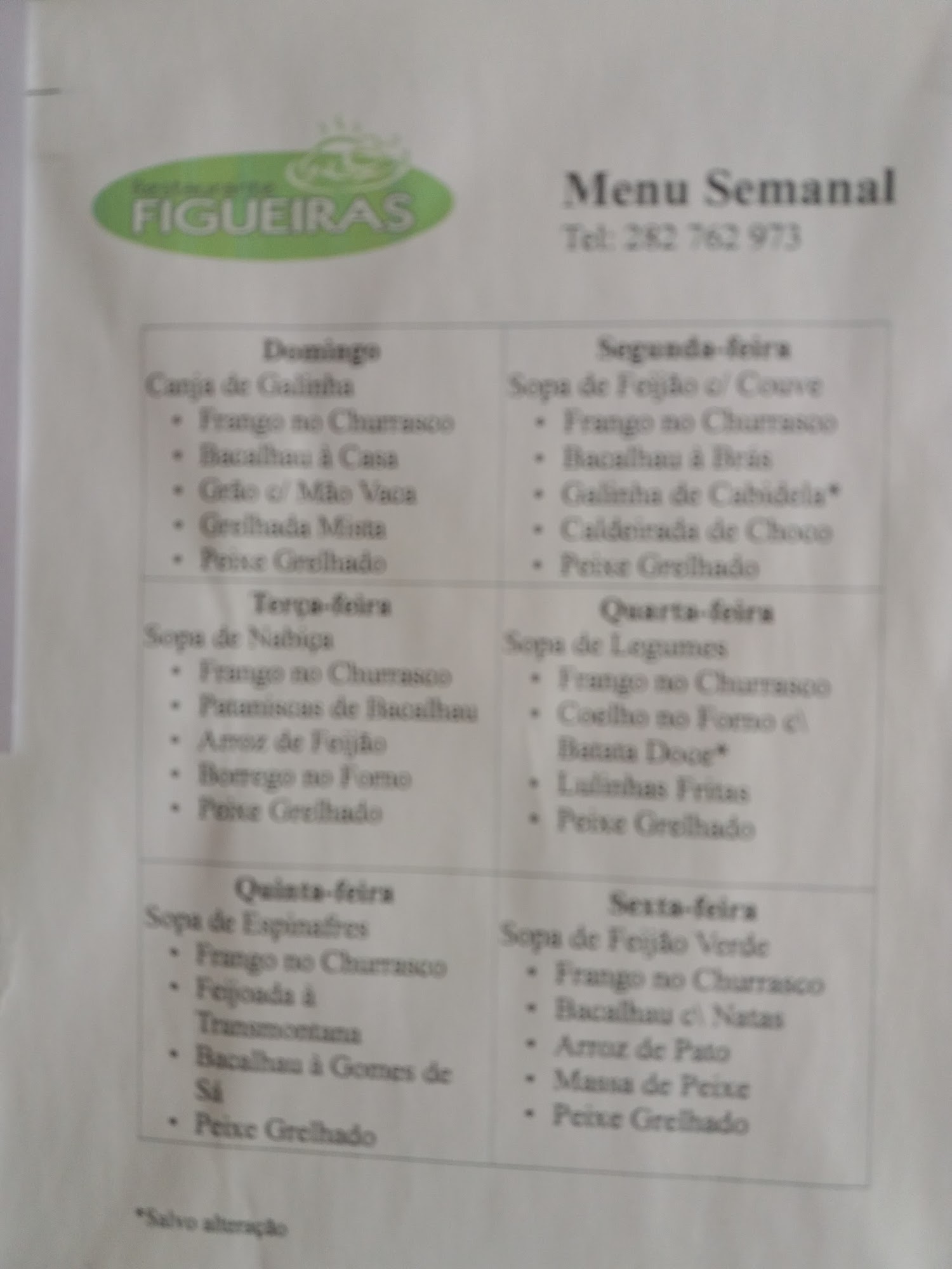 Restaurante Figueiras Menu