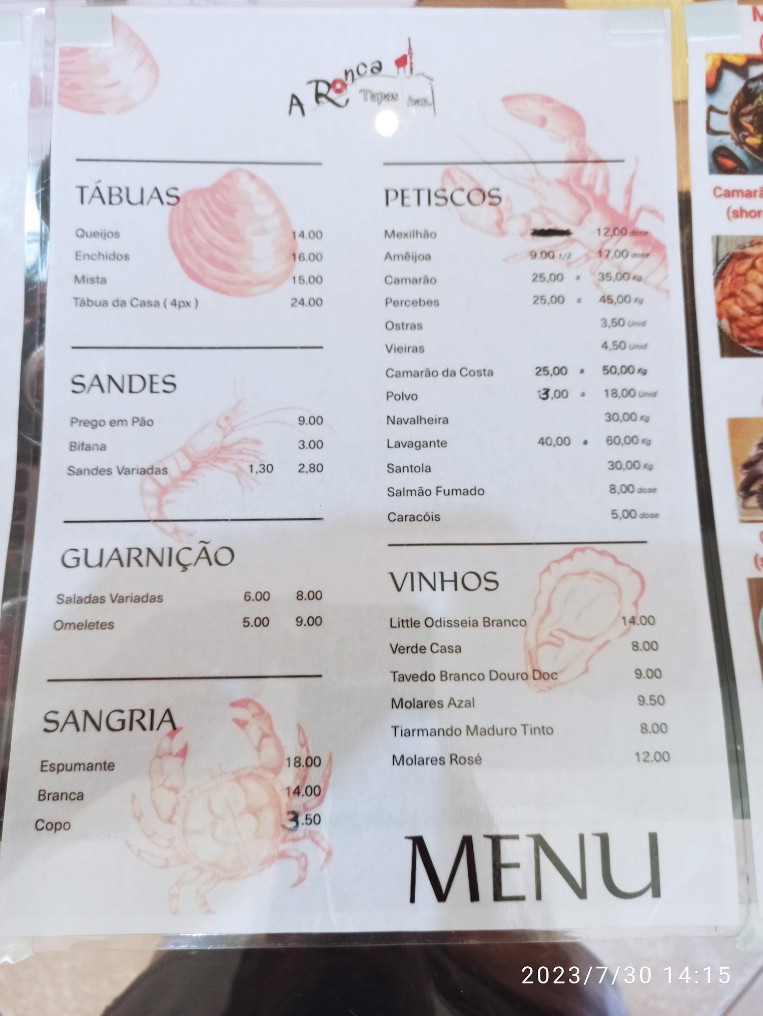 RONCA tapas bar Menu