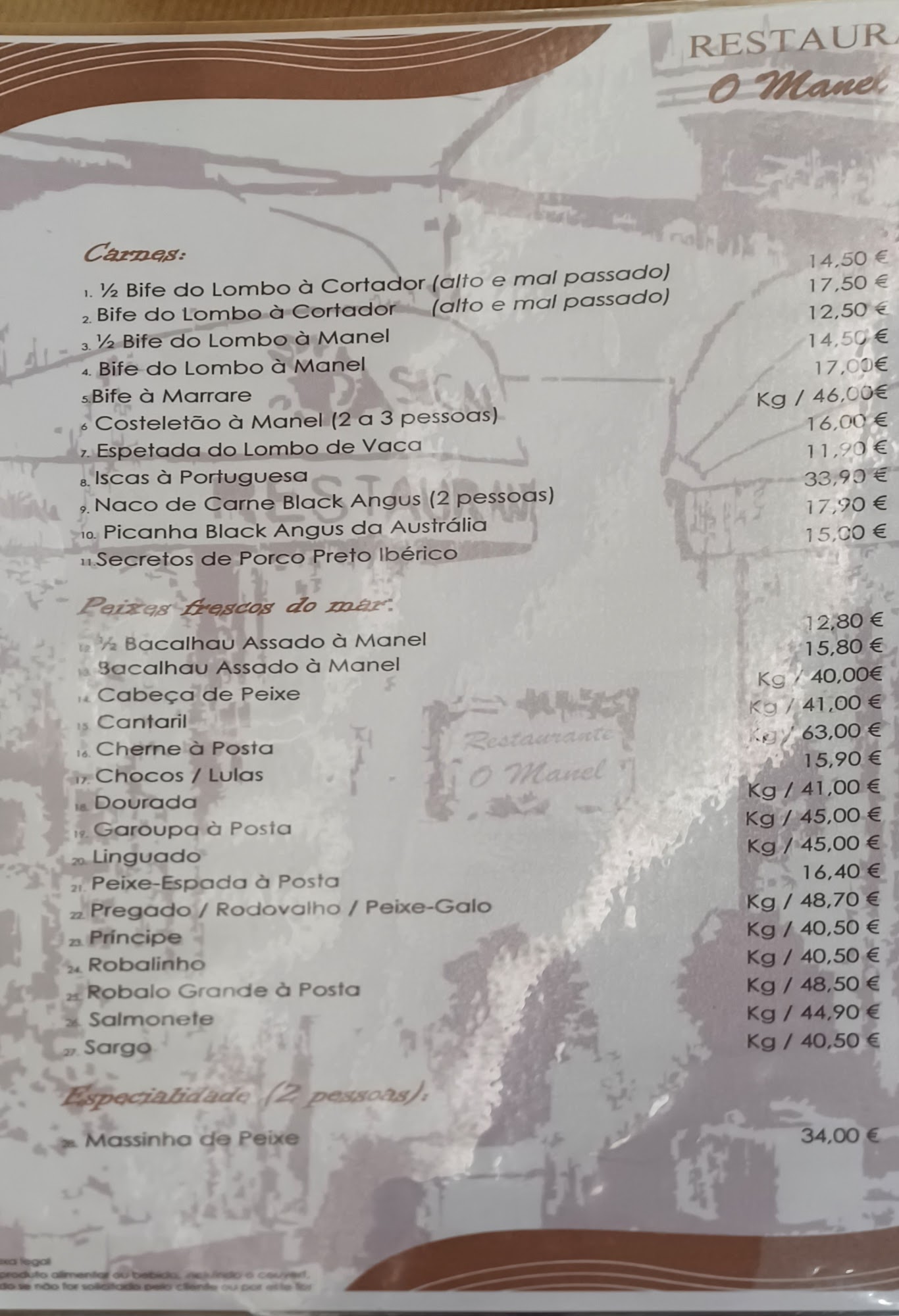 Restaurante O Manel Menu