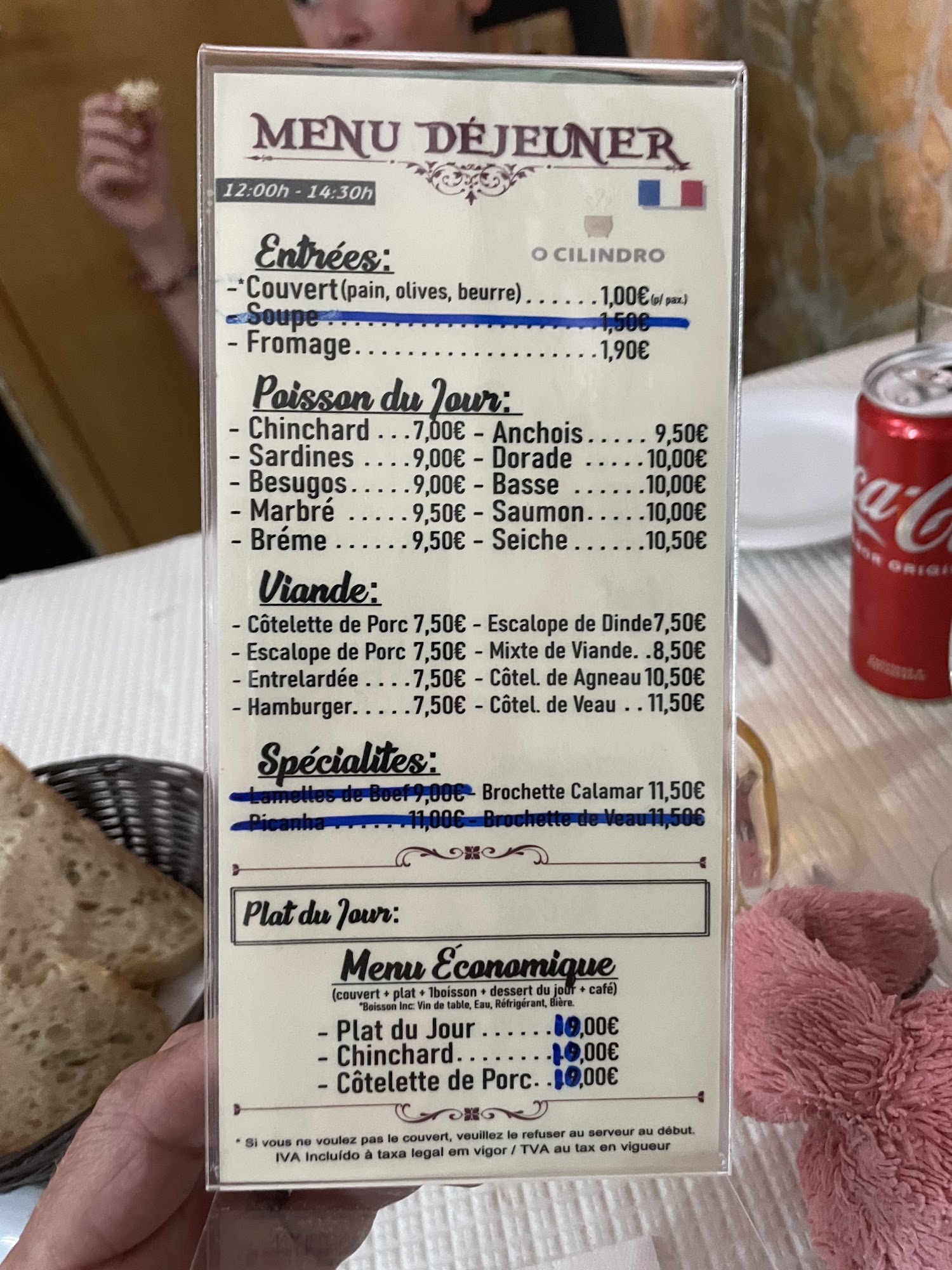 Restaurante O Cilindro Menu