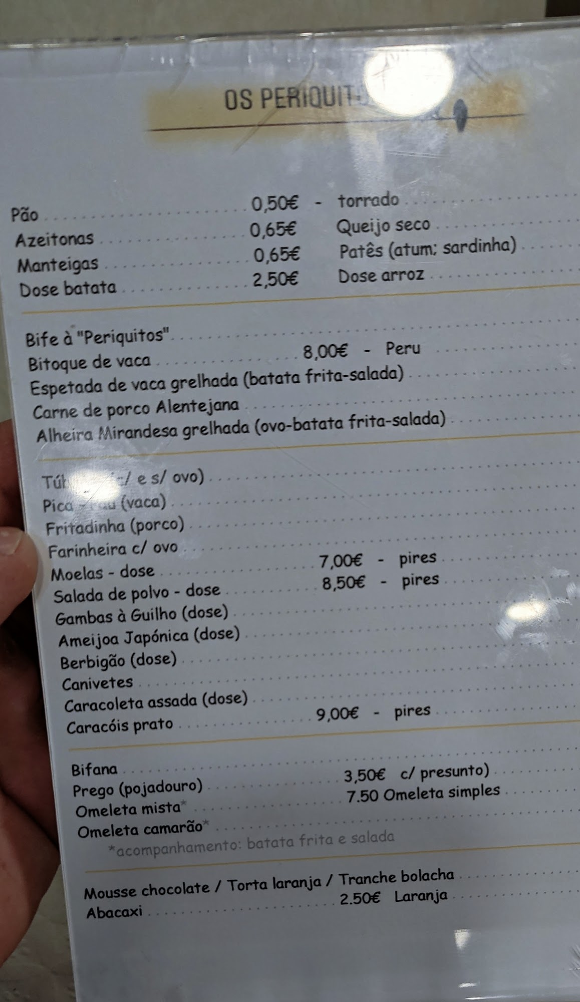 Os Periquitos Menu