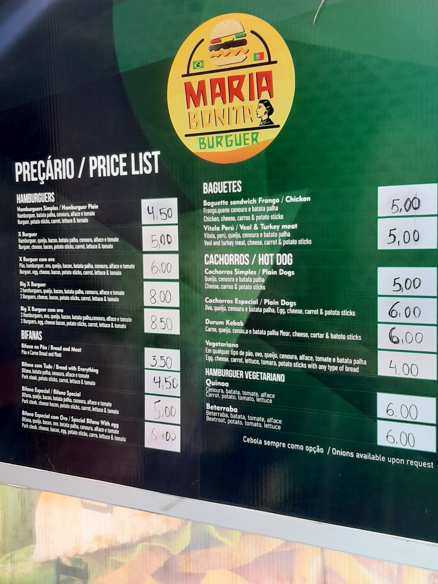 Roulote Bar Maria Bonita Menu