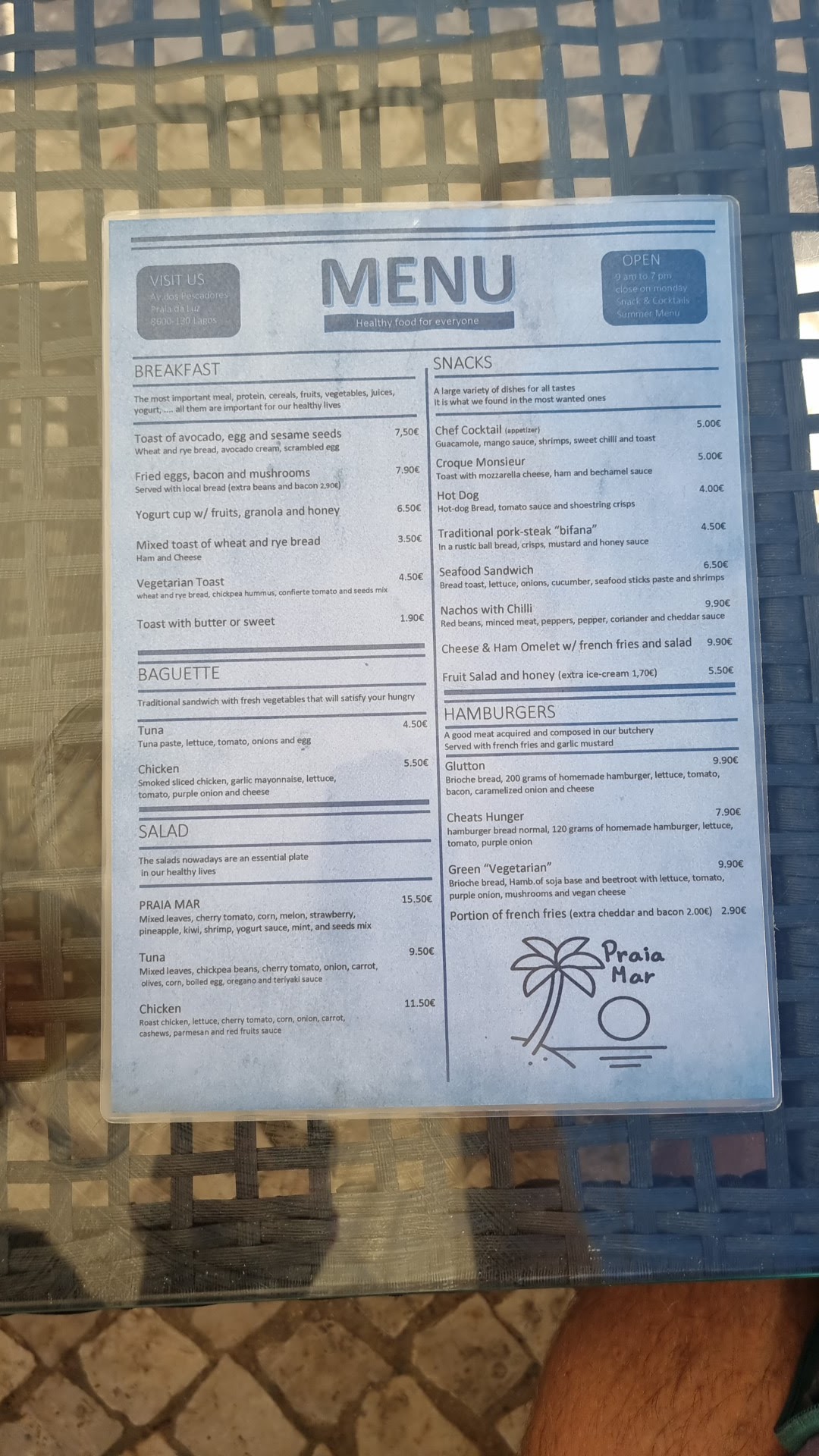 Praia Mar Menu