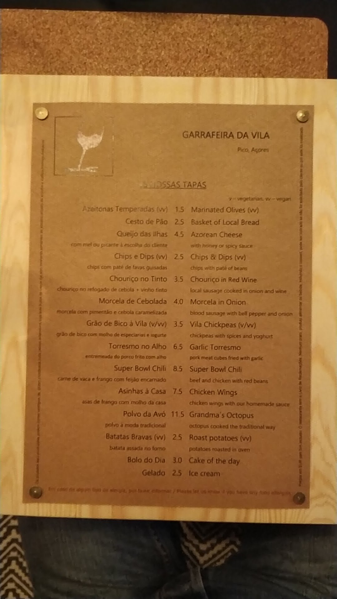 Garrafeira da Vila Menu