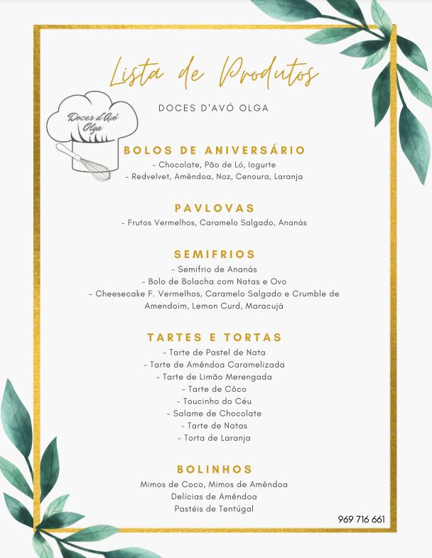 Doces d'Avó Olga Menu