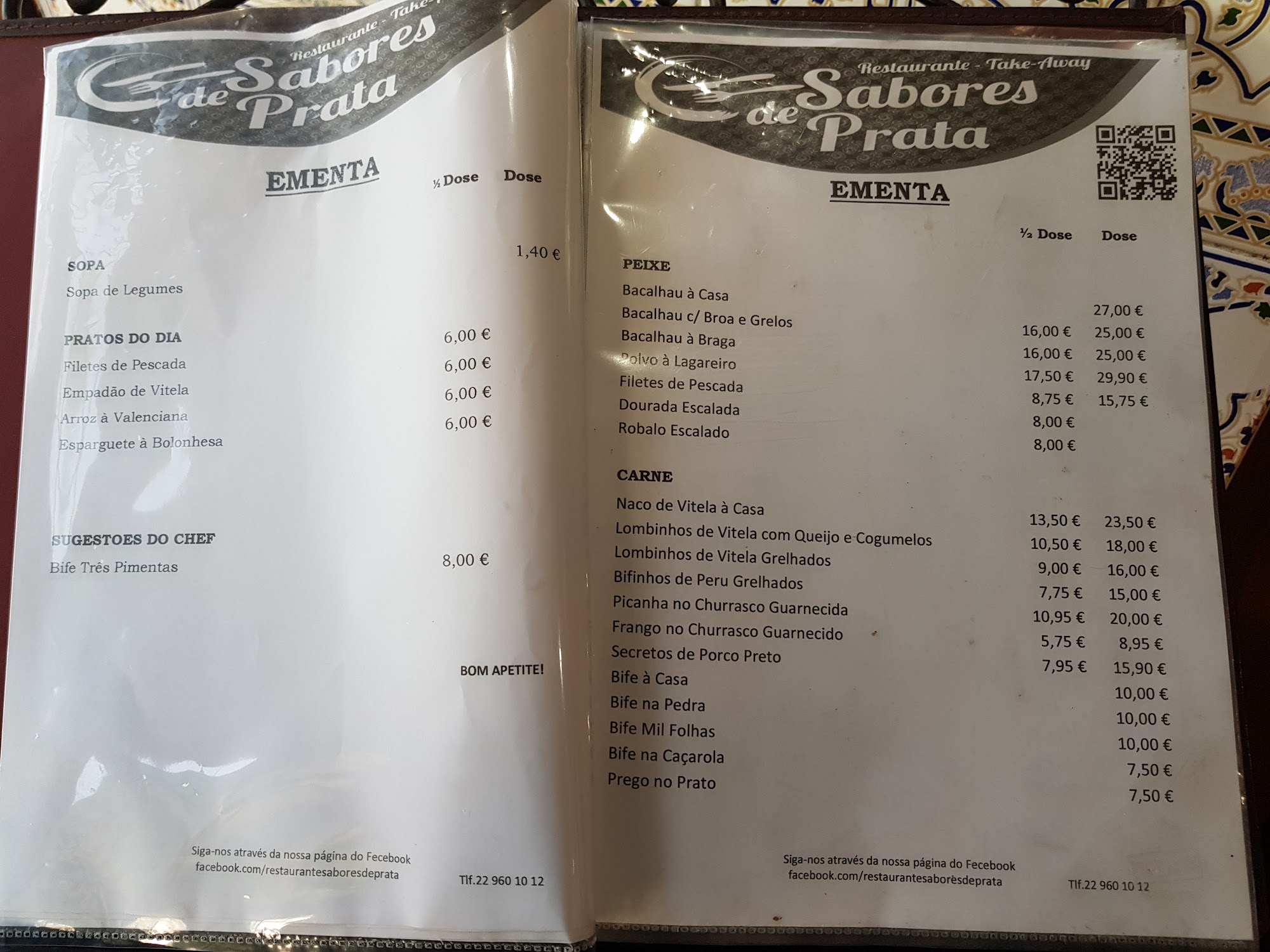Restaurante Sabores de Prata Menu