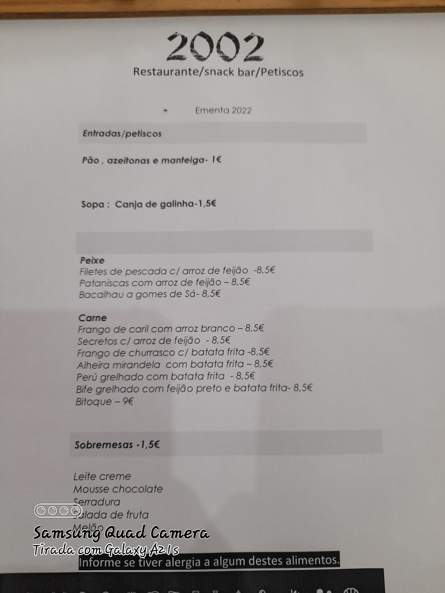 Supermercado 2002 Menu