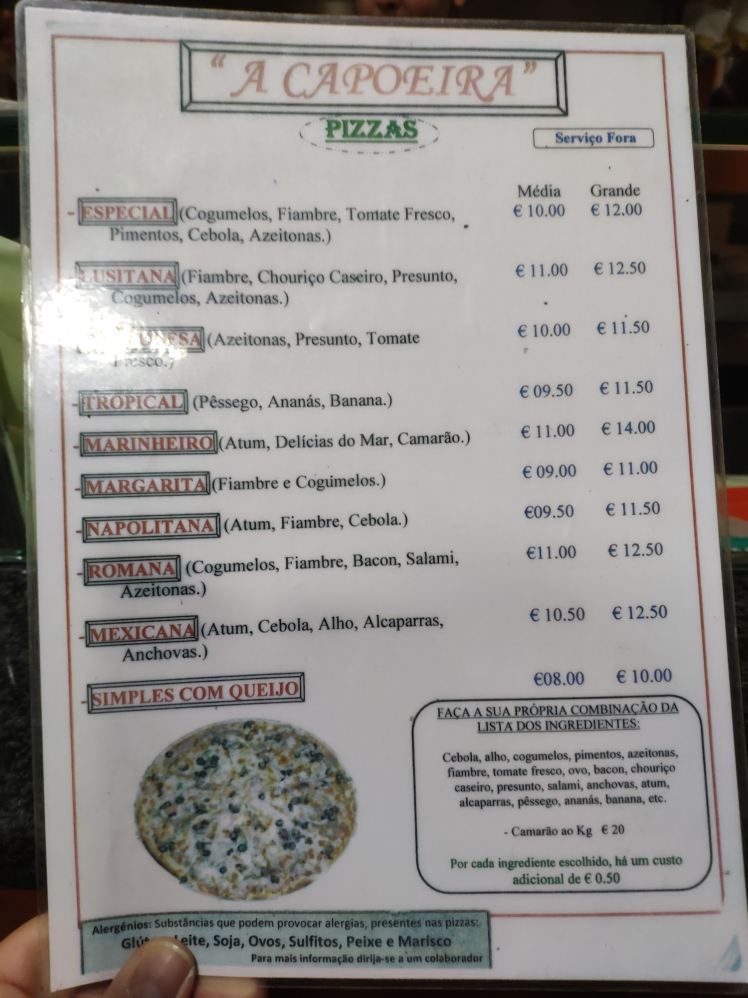 Churrasqueira E Pizzaria Capoeira, Lda. Menu