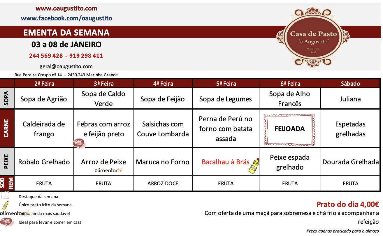 O Augustito - Casa de Pasto Menu