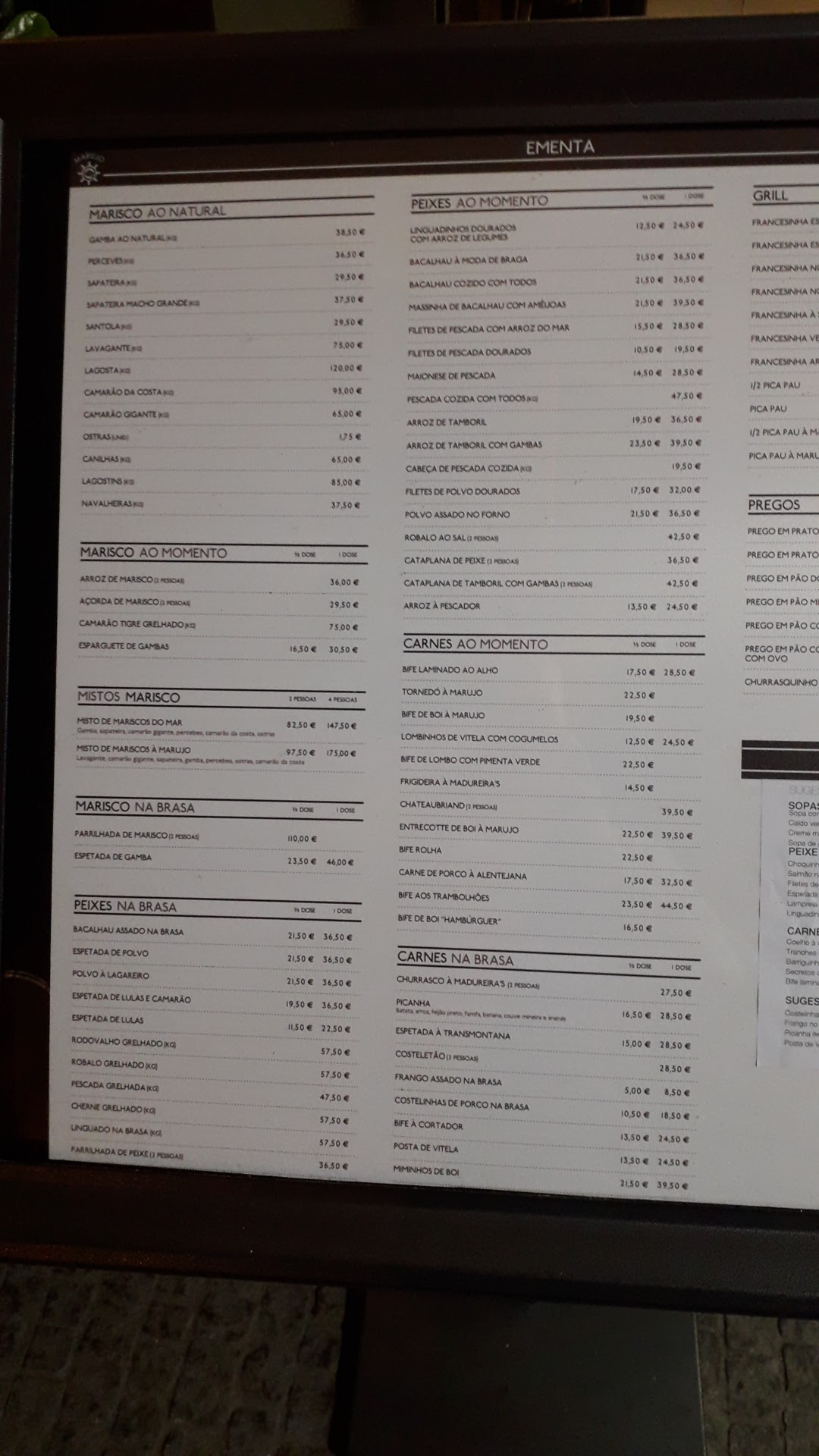 Marújo (Marújo Marisqueira) Menu