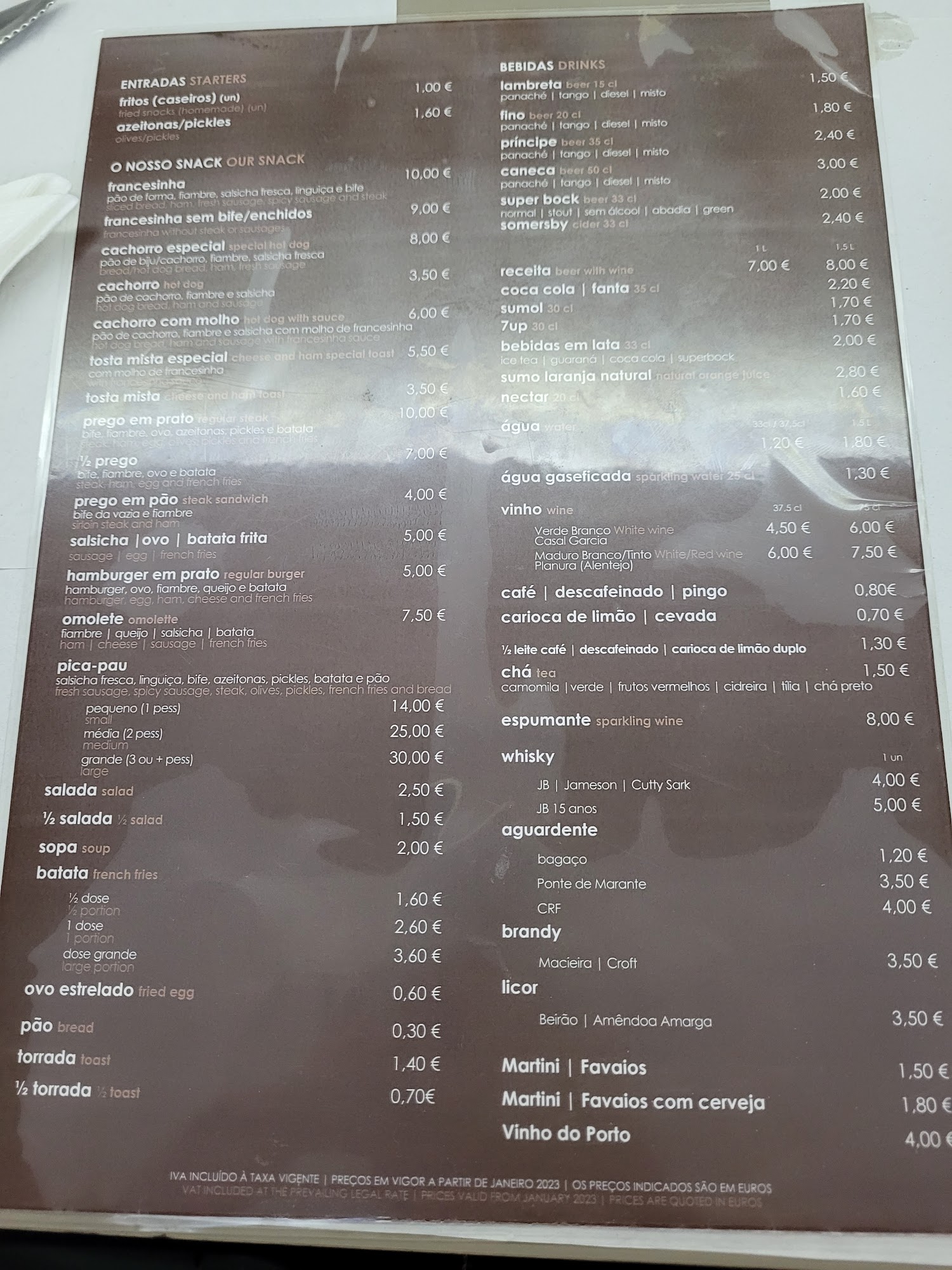 Requinte Francesinhas Menu