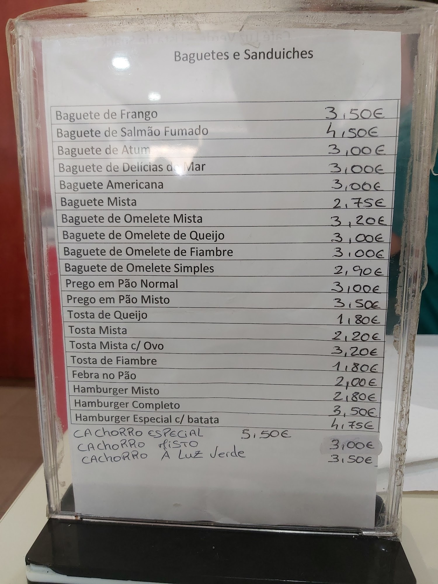 Cafe Snack-bar LUZ VERDE Menu