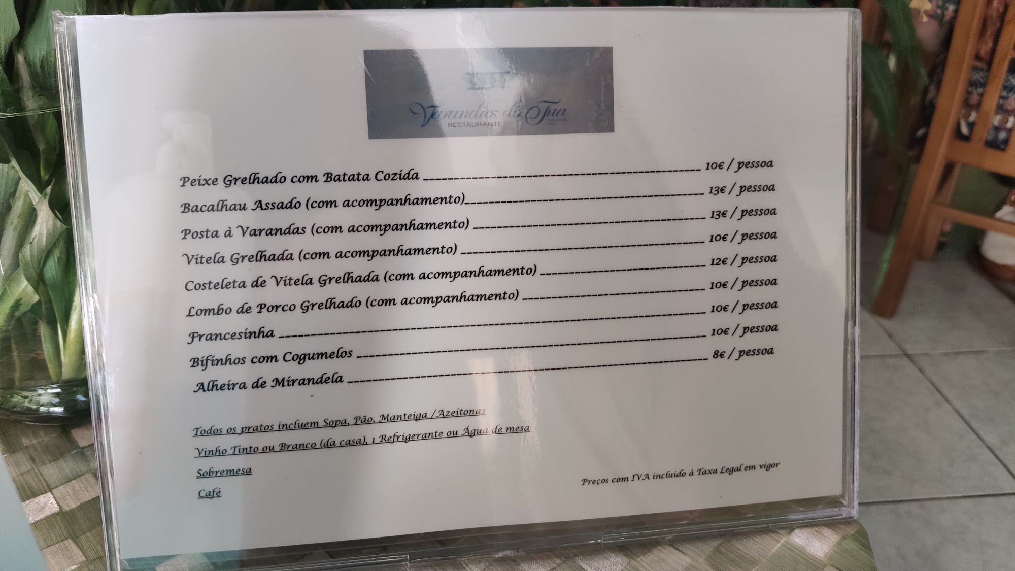 Restaurante Varandas do Tua Menu