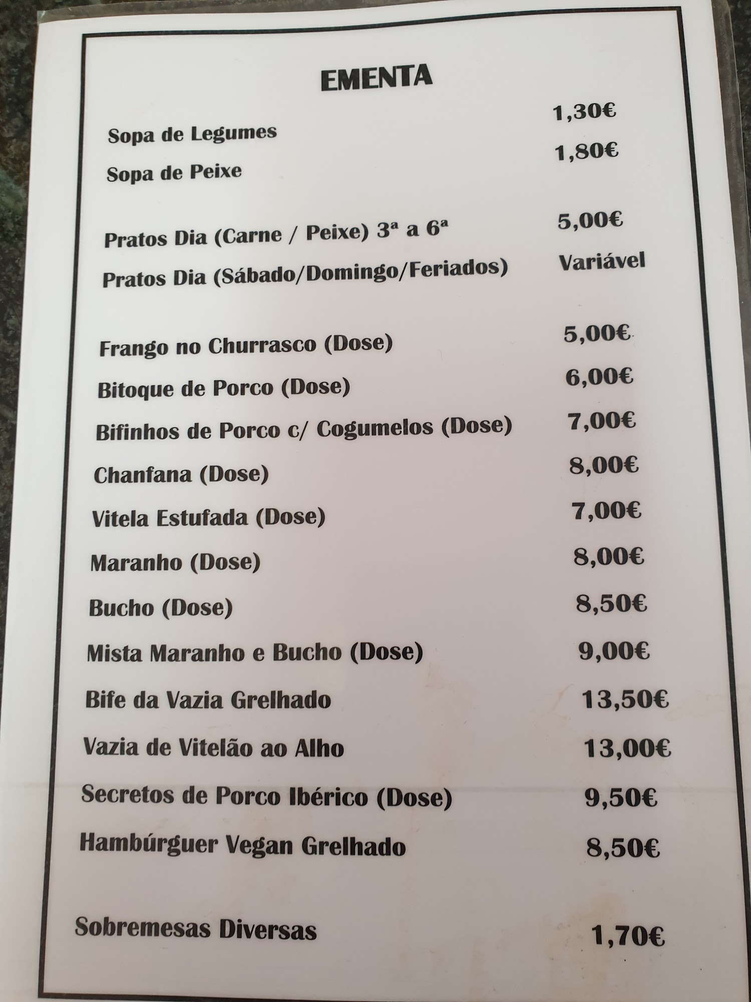 Restaurante da Catraia Menu