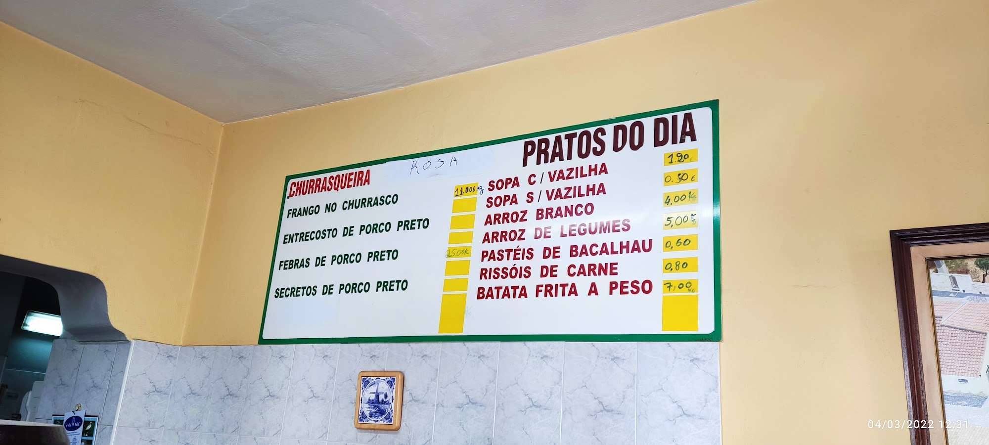 Restaurante Churrasqueira Rosa Menu