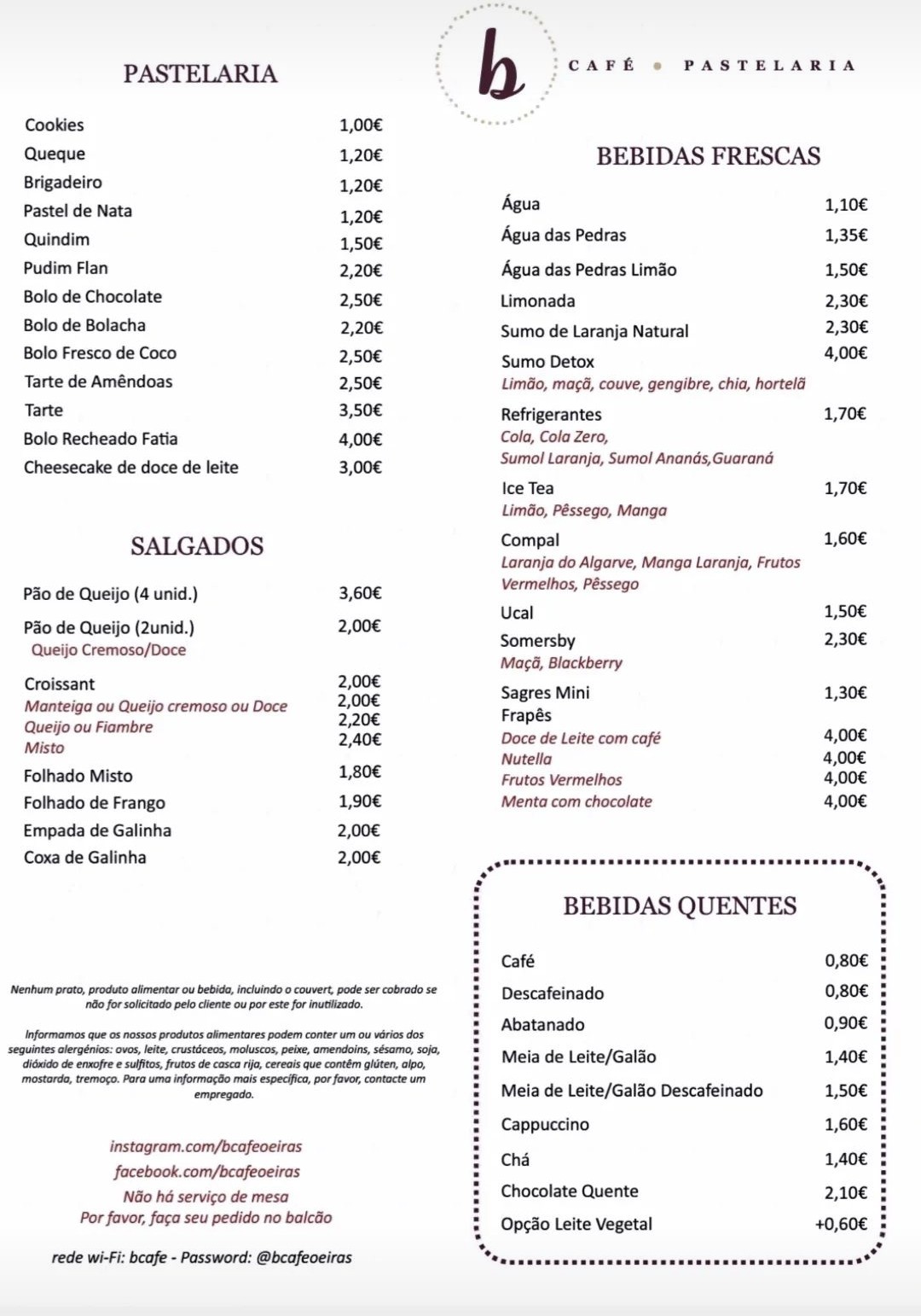 B Café Menu