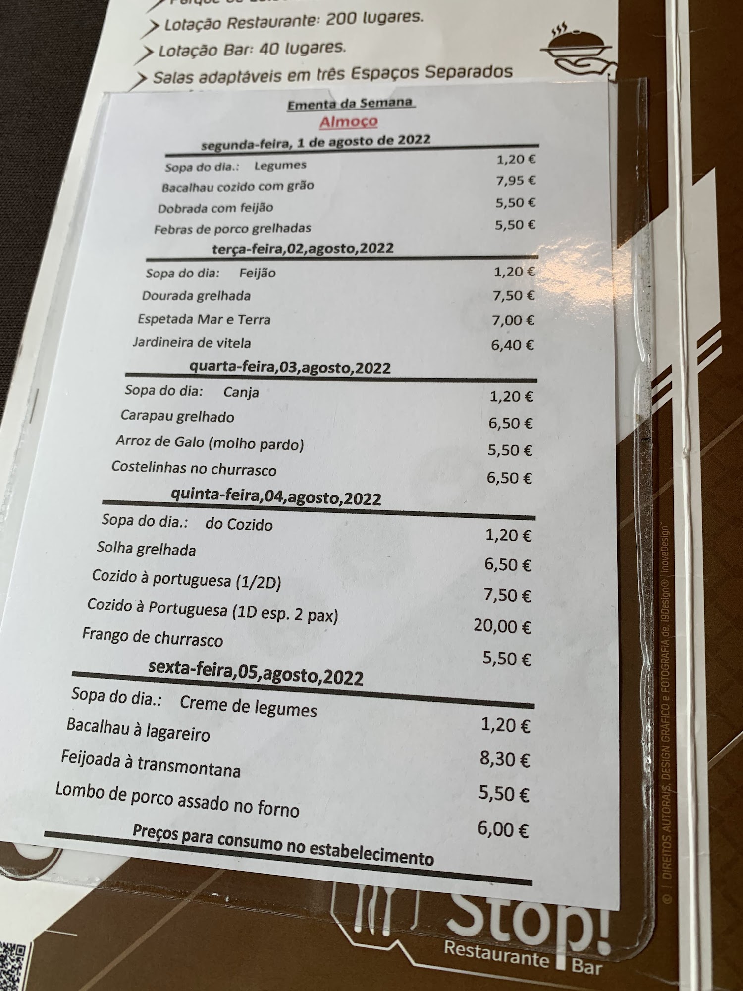 CAFÉ RESTAURANTE STOP Menu