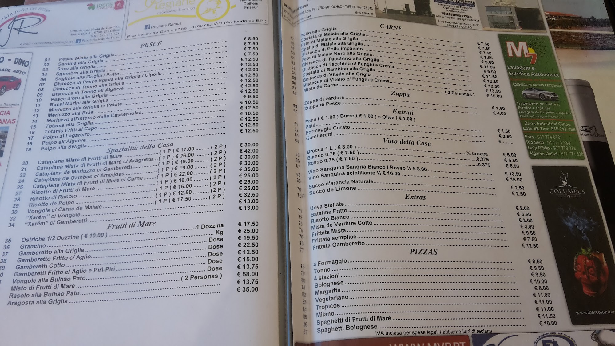 Restaurante Kinkas Menu