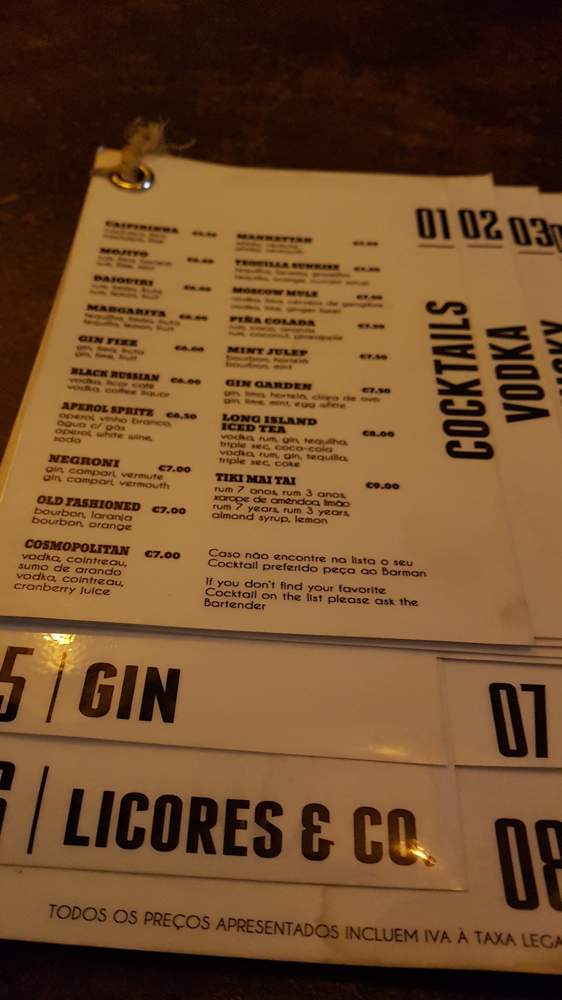 ZONA - Cocktail Lounge Menu