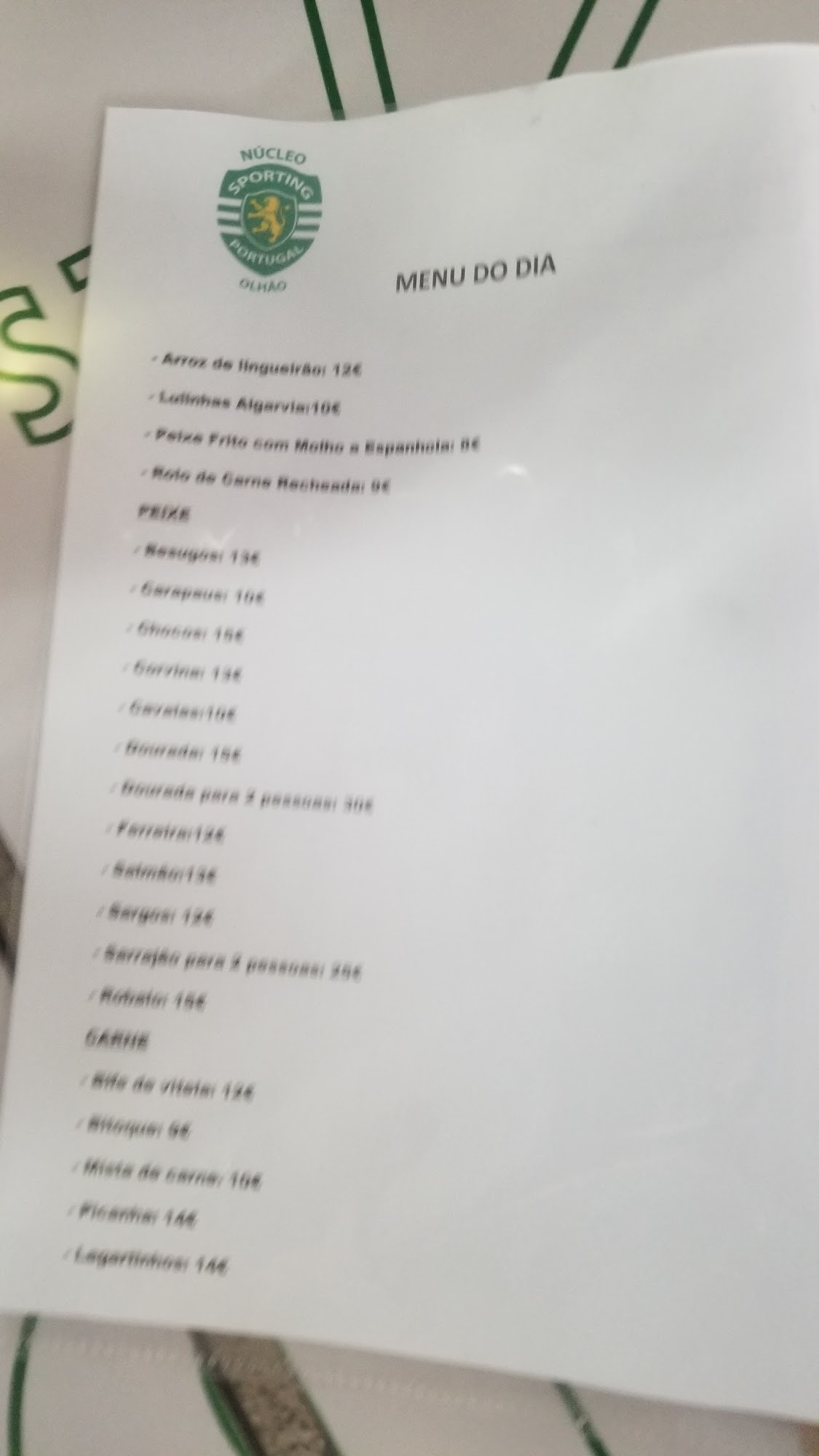 Restaurante Núcleo do Sporting Menu
