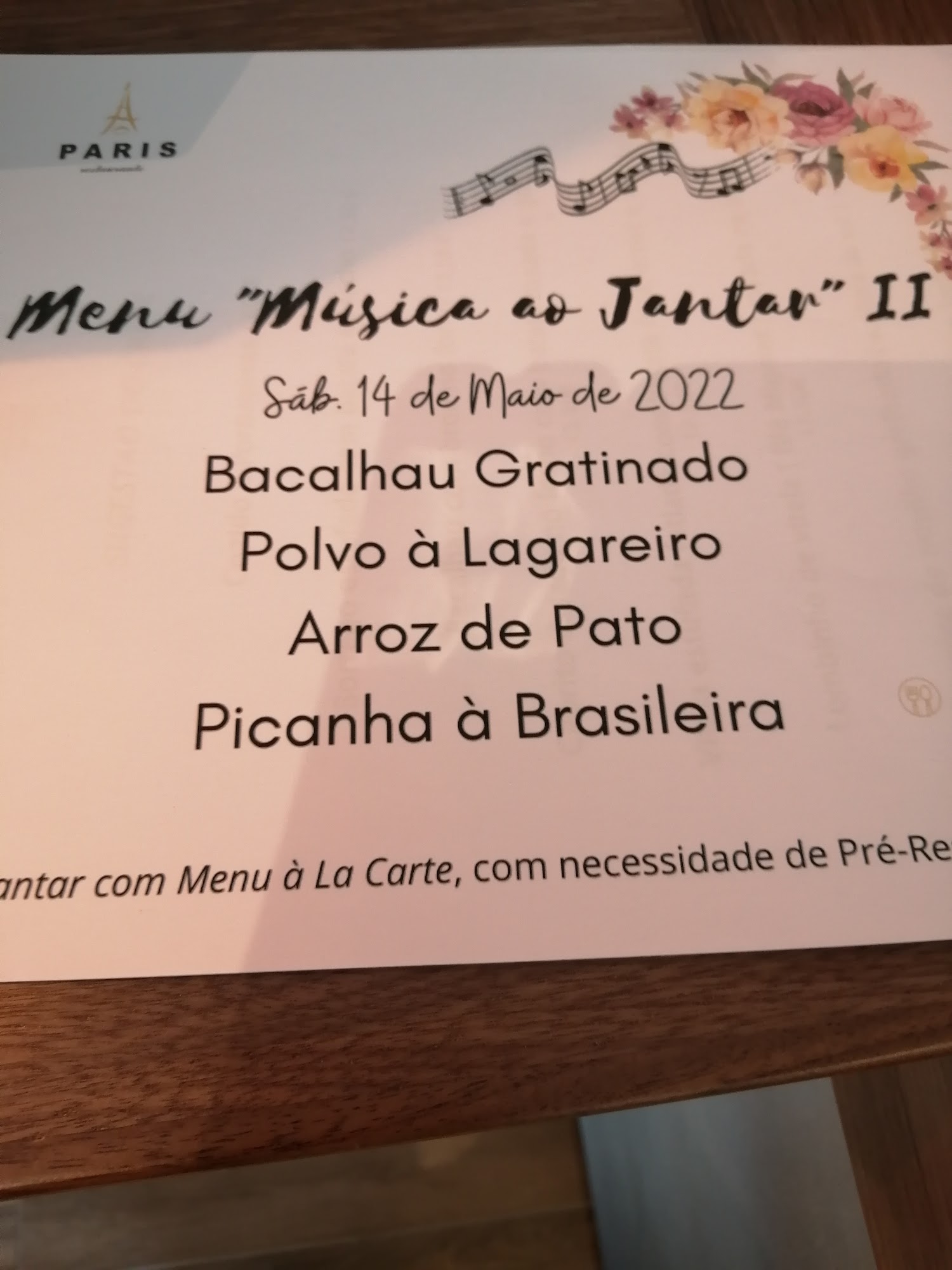 Restaurante Paris Menu