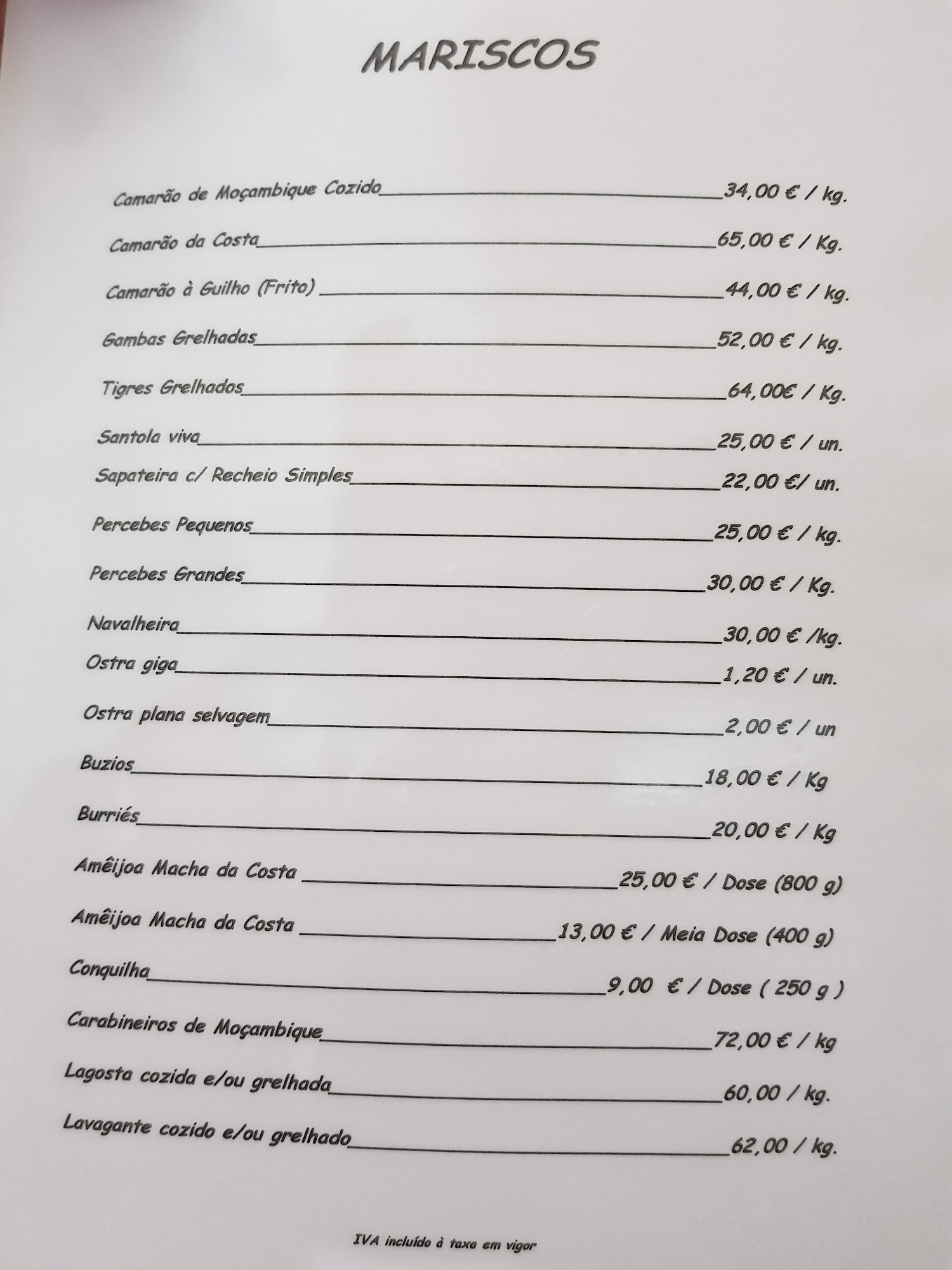 Marisqueira Mimos Originais Menu