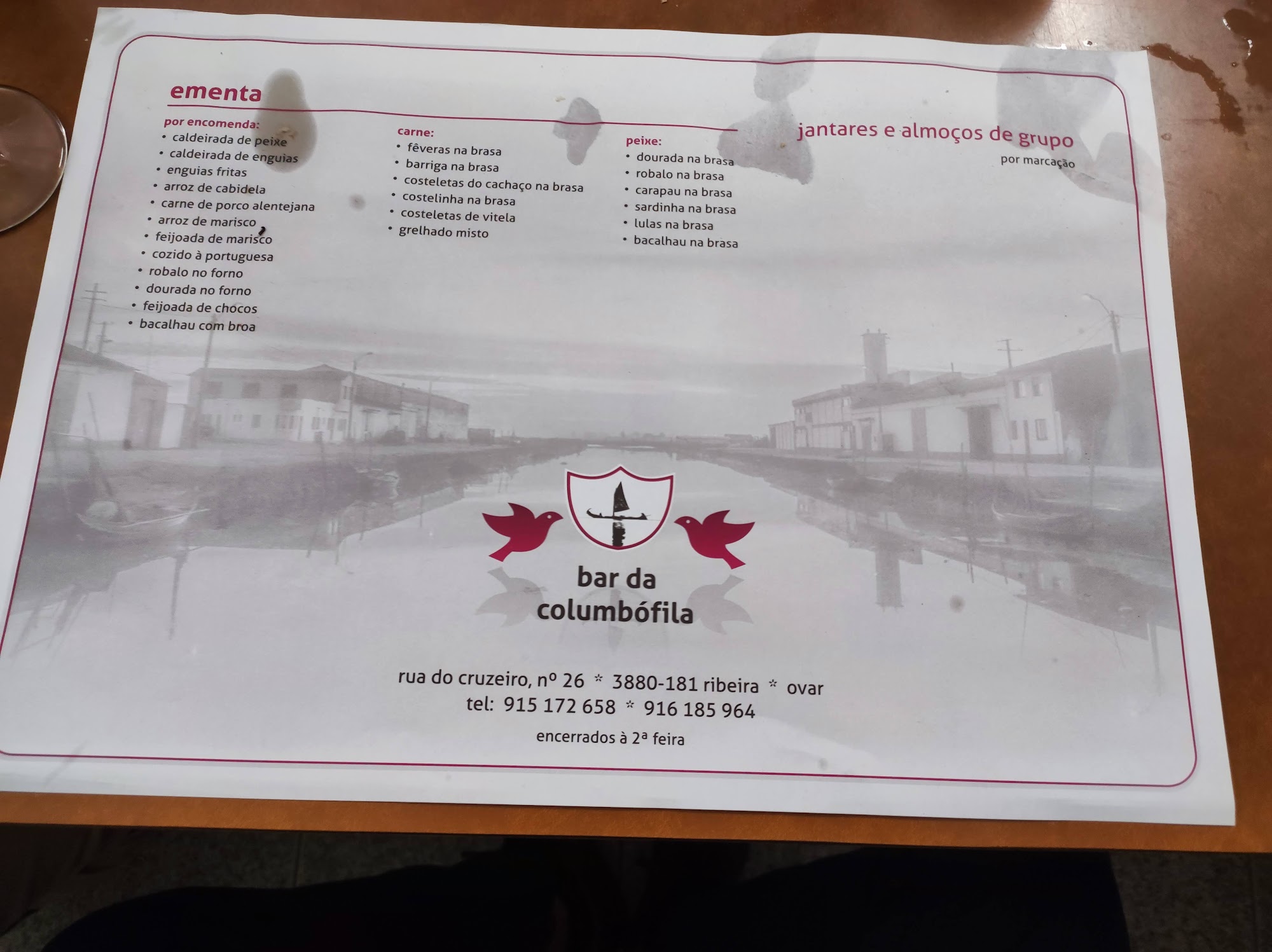 Bar Columbófila Menu