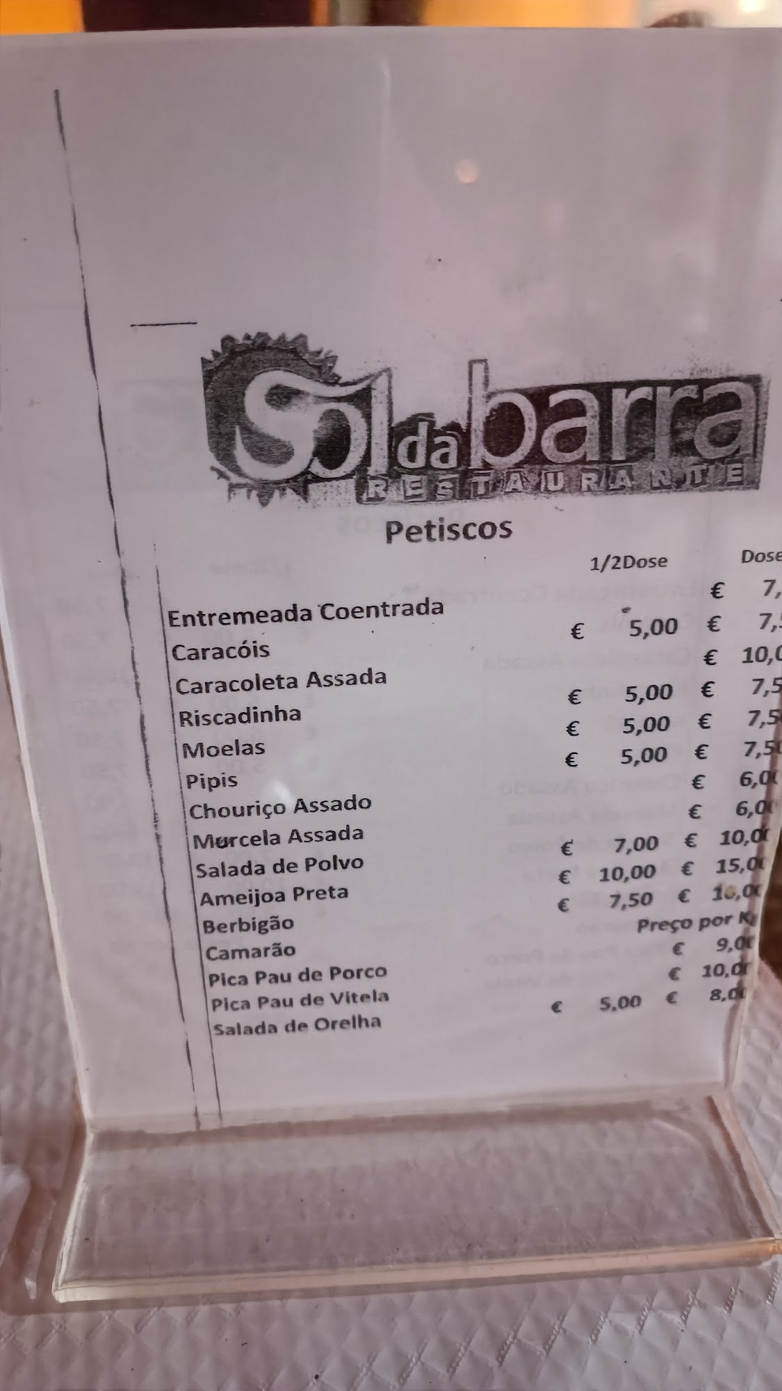 Sol da Barra Terrace Menu
