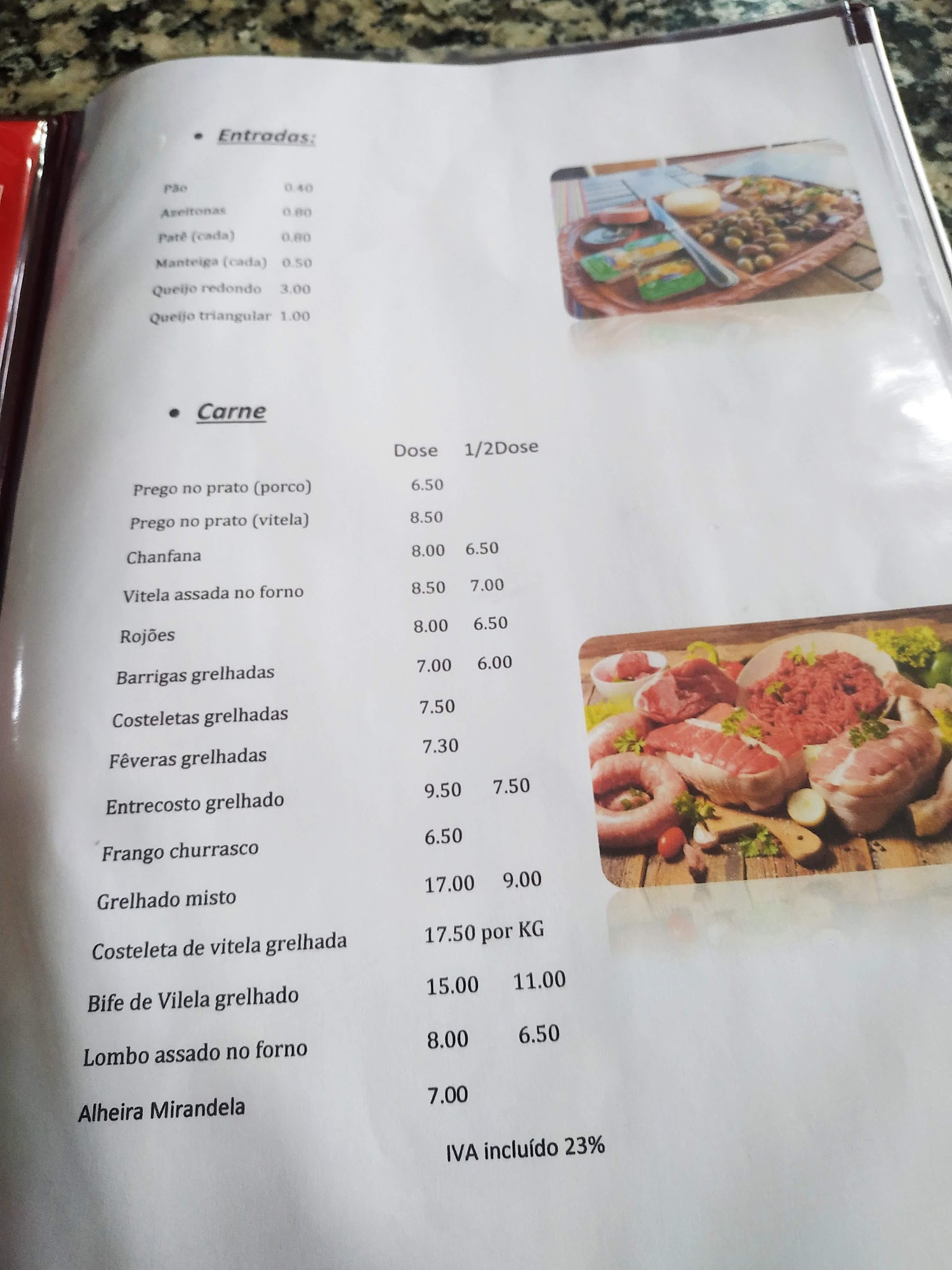 Restaurante Paraiso Menu