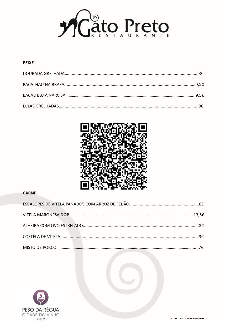 Restaurante Gato Preto Menu