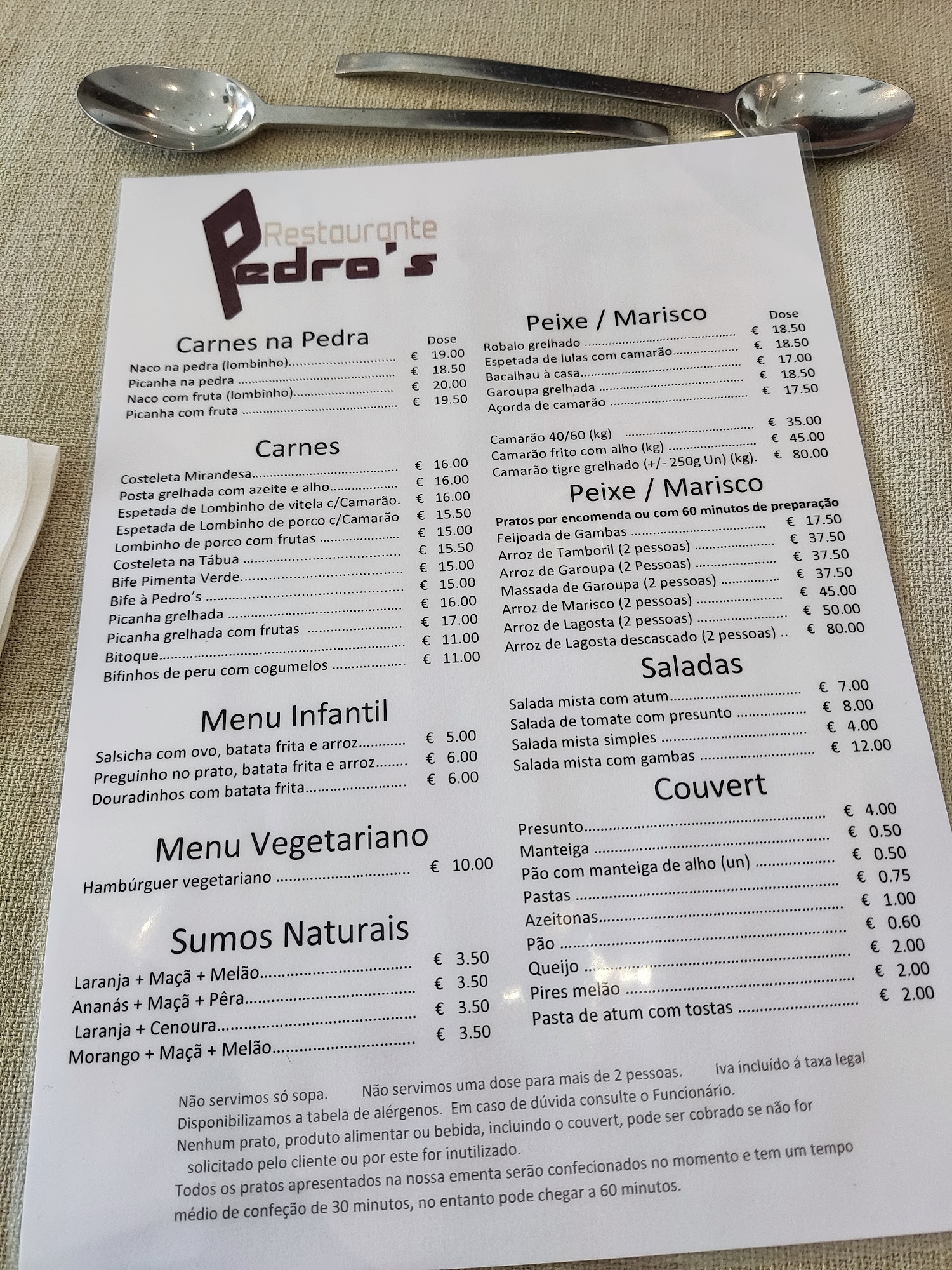 Pedro's- Restaurante | Marisqueira Menu