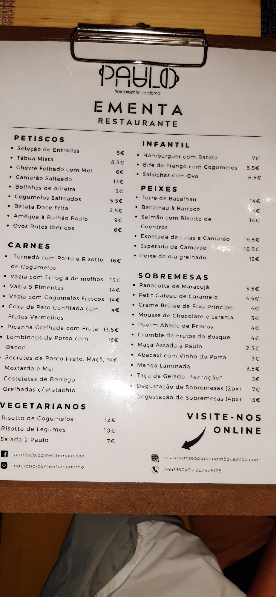 Restaurante Paulo - Tipicamente Moderno Menu