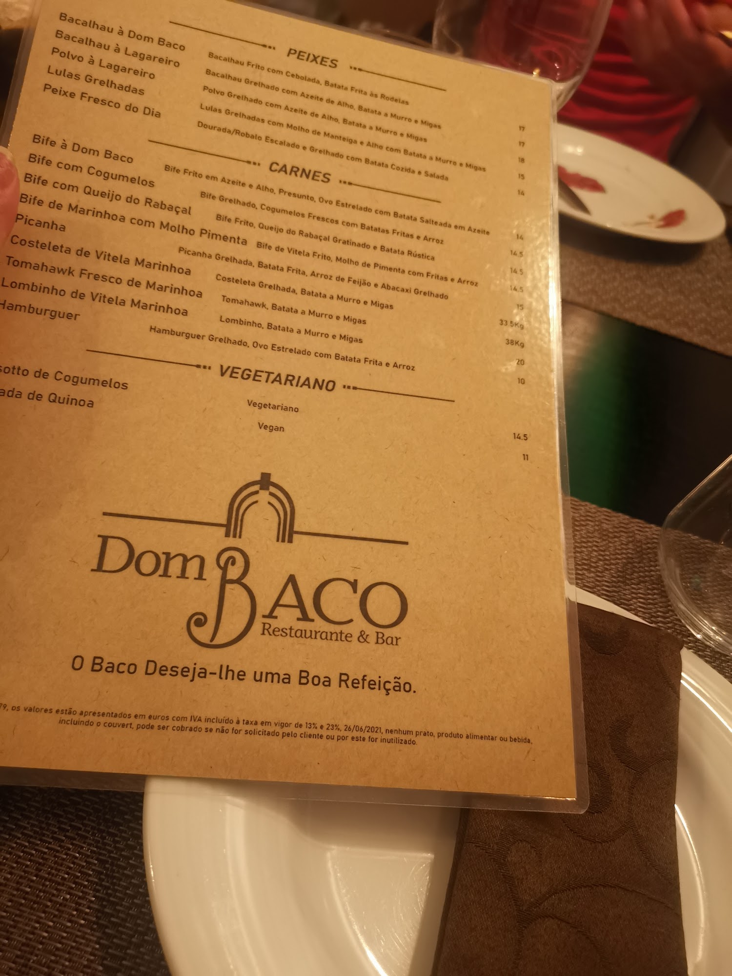 Dom Baco Menu